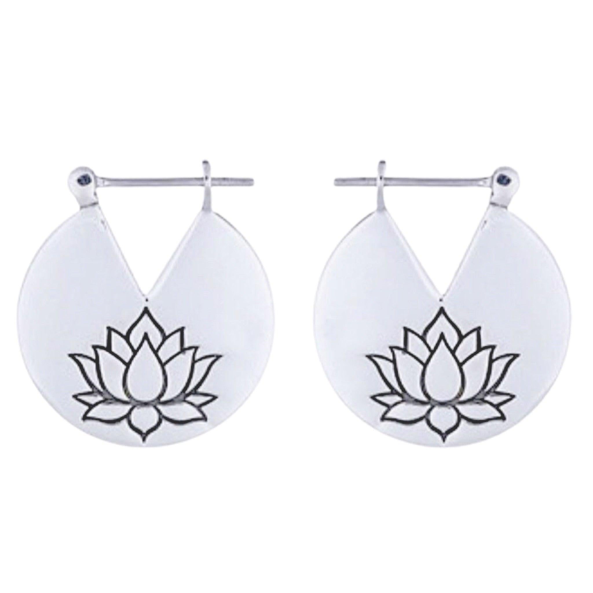 Laihas Prestige Lotus Flower Disk Bohemian Hoop Earrings for Women - Handmade Boho Chic Jewelry - Perfect for Festivals, Weddings & Everyday Wear