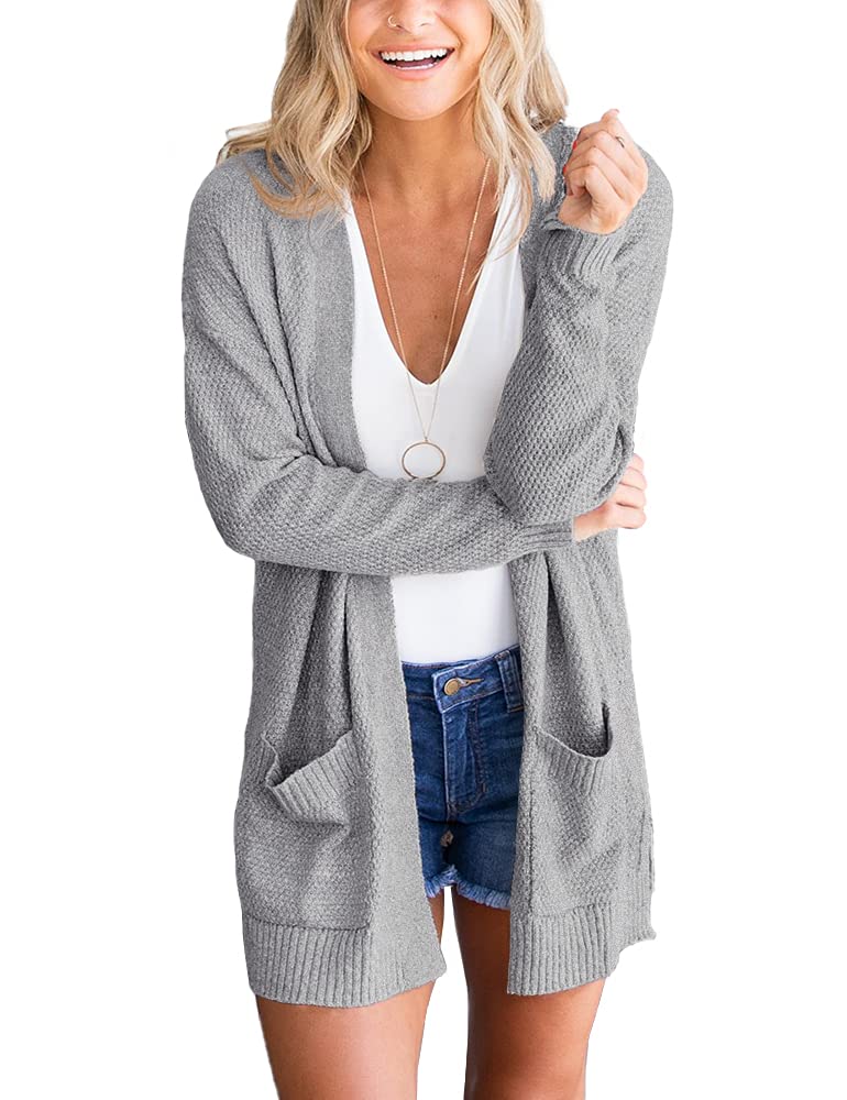 Coololi Women's Lightweight Open Front Cardigan Sweater - Long Sleeve Waffle Knit Coat with Pockets | Perfect for Layering, Office Wear & Casual Outfits