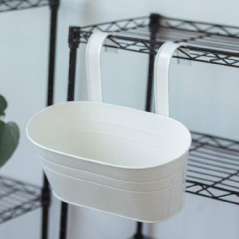 White Oval Metal Hanging Planter - 22.5 x 9.5 CM Flower Pot for Balcony, Garden, Fence & Home Decor - Perfect for Indoor Plants, Succulents & Herbs