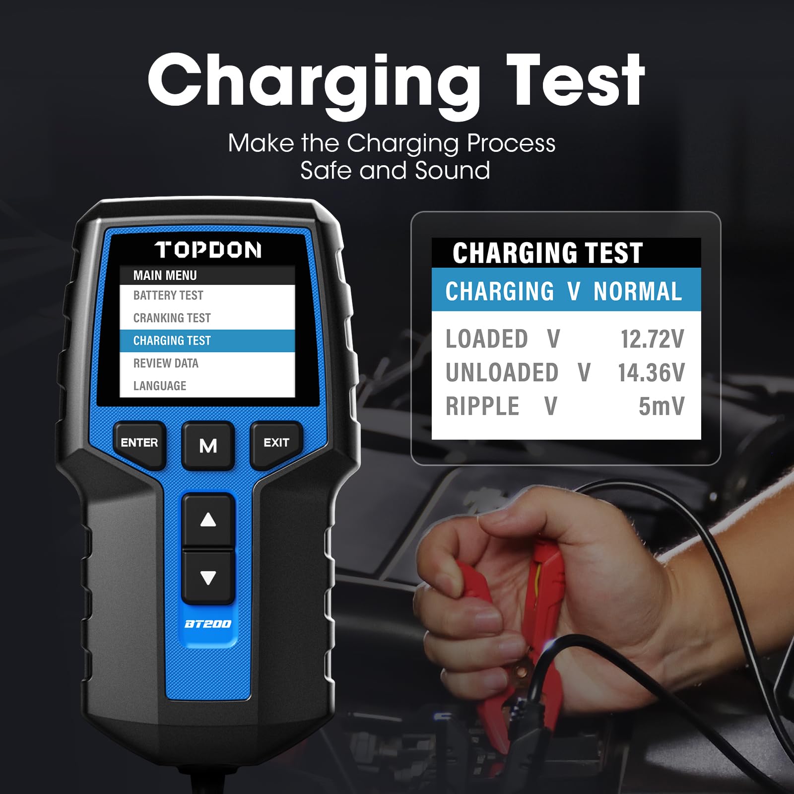 TOPDON BT200 12V/24V Car Battery Tester - 100-2000CCA Automotive Battery Analyzer with Cranking & Charging Tests for Cars, Motorcycles, Boats, SUVs, Trucks | Professional & DIY Use | Perfect for Garage, Roadside Assistance & Vehicle Maintenance