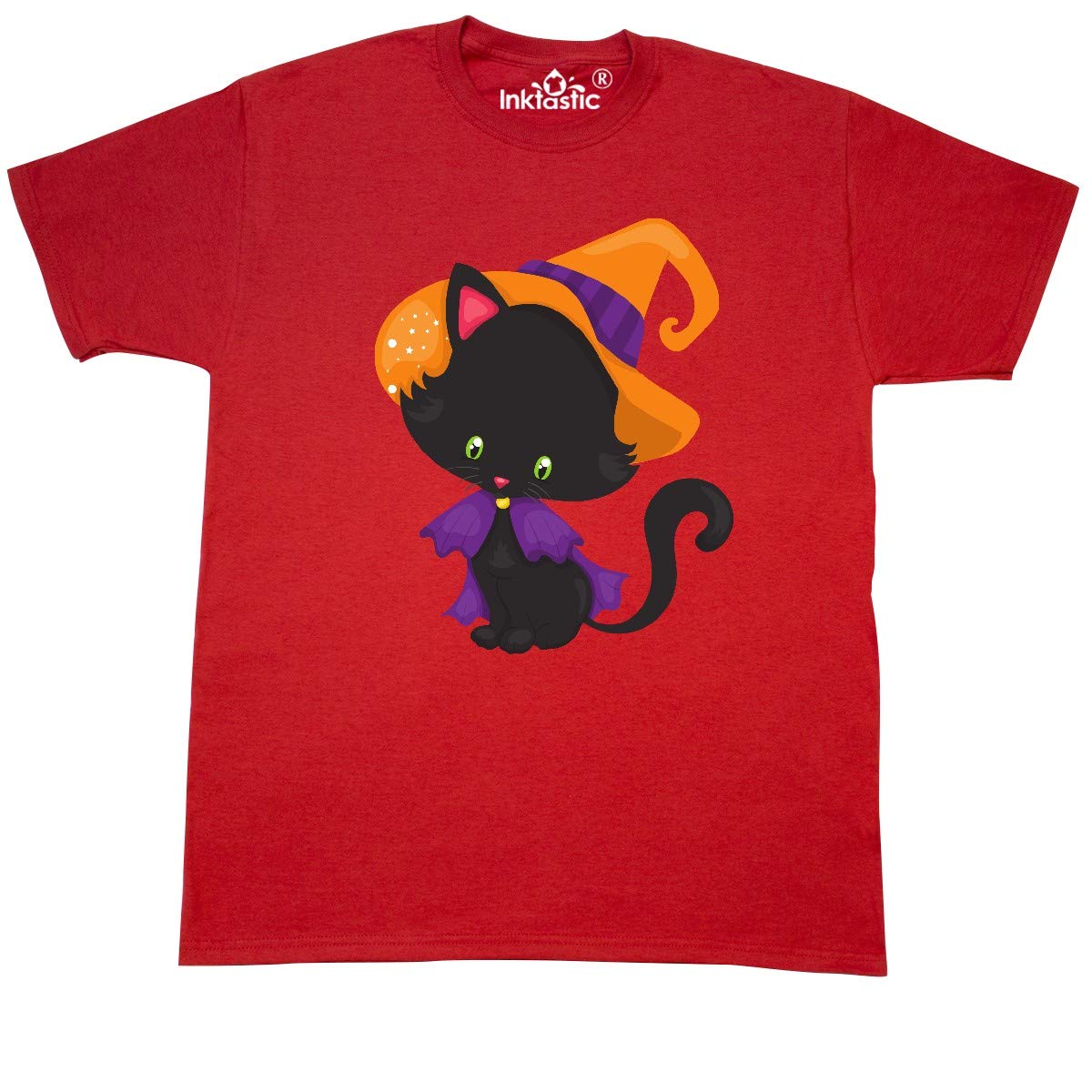 Inktastic Halloween Cat T-Shirt - Cute Black Cat with Witch Hat for Women & Men | Perfect for Halloween Costumes, Parties & Gifts