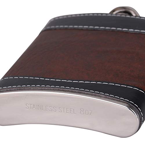 Premium 8 oz Stainless Steel Leather Hip Flask with Funnel - Perfect for Whiskey, Bourbon & Liquor Storage - Great for Outdoor Adventures, Camping, Gifts & Travel Accessories