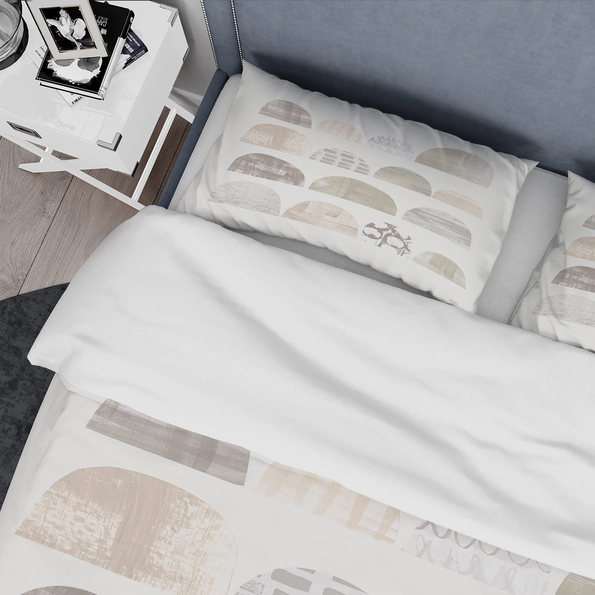 Geometric V Shabby Chic Duvet Cover Set - King Size Beige Bedding for All Seasons