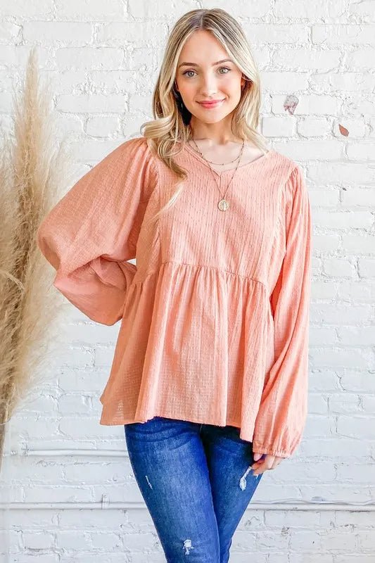 Textured V-Neck Blouse Top for Women - Flowy Casual & Office Wear - Perfect for Work, Dates & Special Occasions