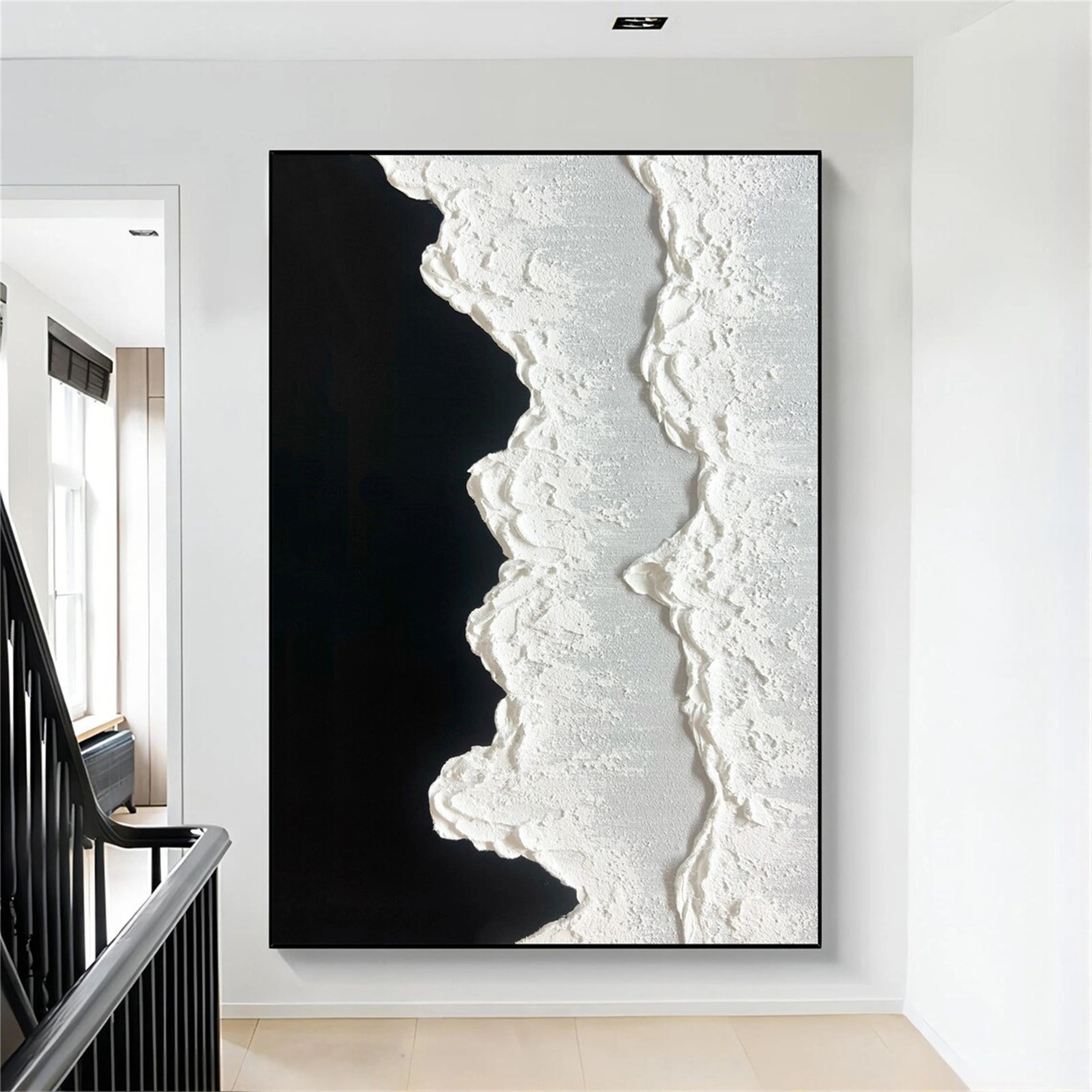 Modern Black and White Textured Minimalist Wall Art Print #MZ061 - Perfect for Living Room, Bedroom & Office Decor