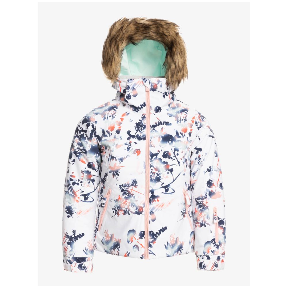 Roxy Jet Ski Jacket for Women - Waterproof & Windproof Bright White Tropical Print - Perfect for Jet Skiing, Wakeboarding & Watersports