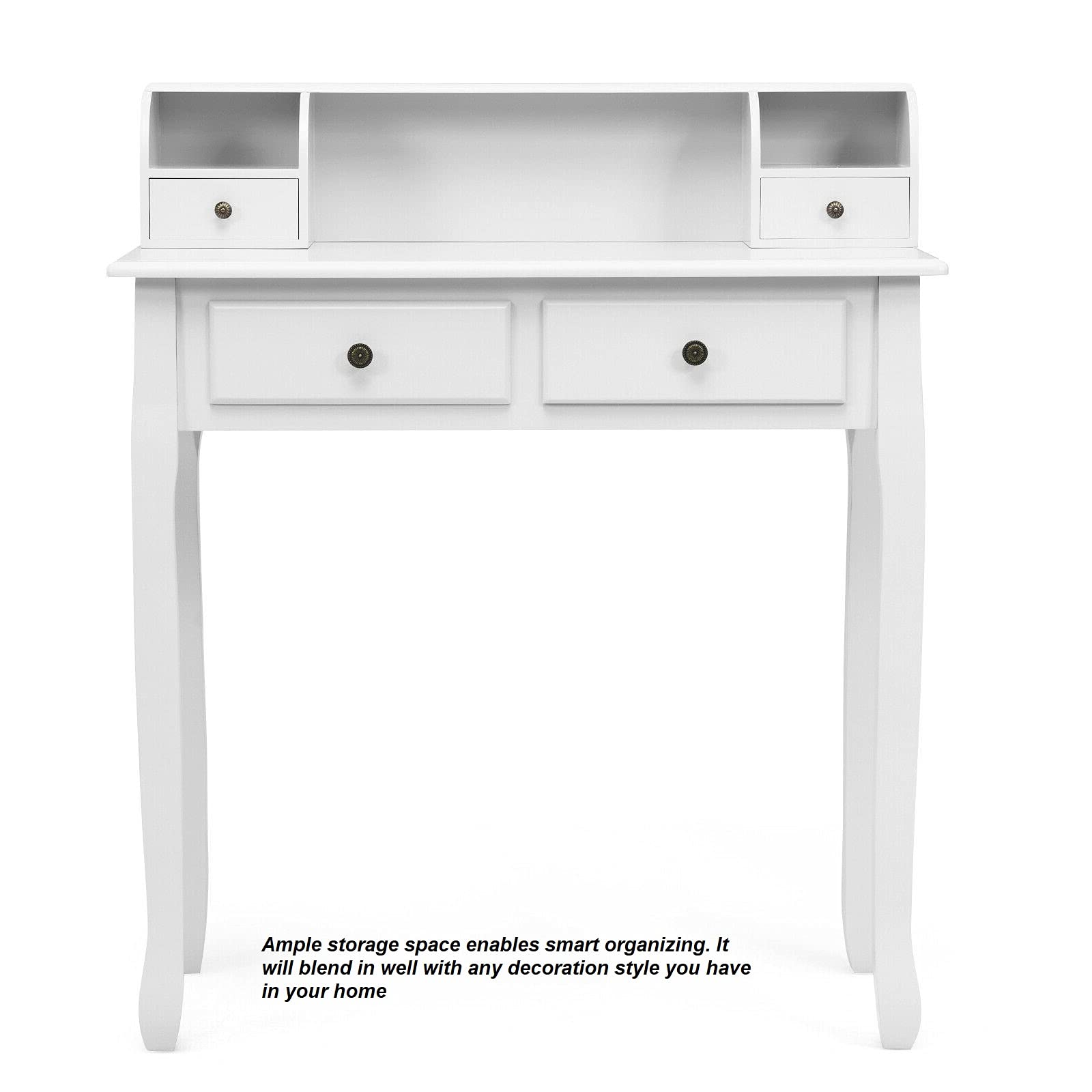 White Computer Desk with 4 Drawers & Storage Cabinet - Modern Laptop Study Desk for Home Office, Writing Table, Makeup Vanity & Dressing Table | Freestanding Versatile Furniture with Detachable Top & Ample Storage Space | Perfect for Small Spaces, Dorm Rooms & Home Offices