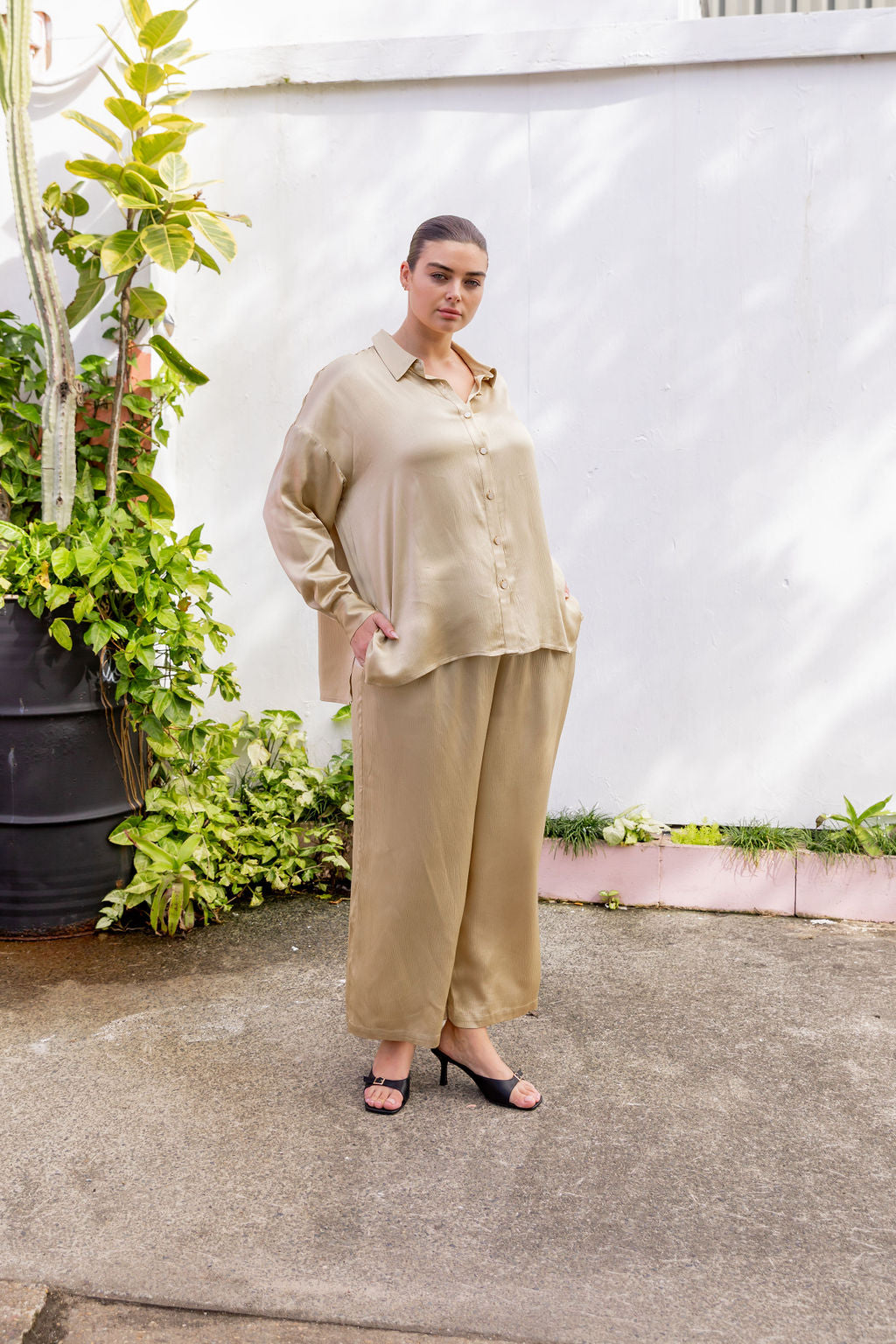 Luxury Gold Jade Satin Shirt for Women - Elegant Blouse for Party, Wedding & Evening Wear