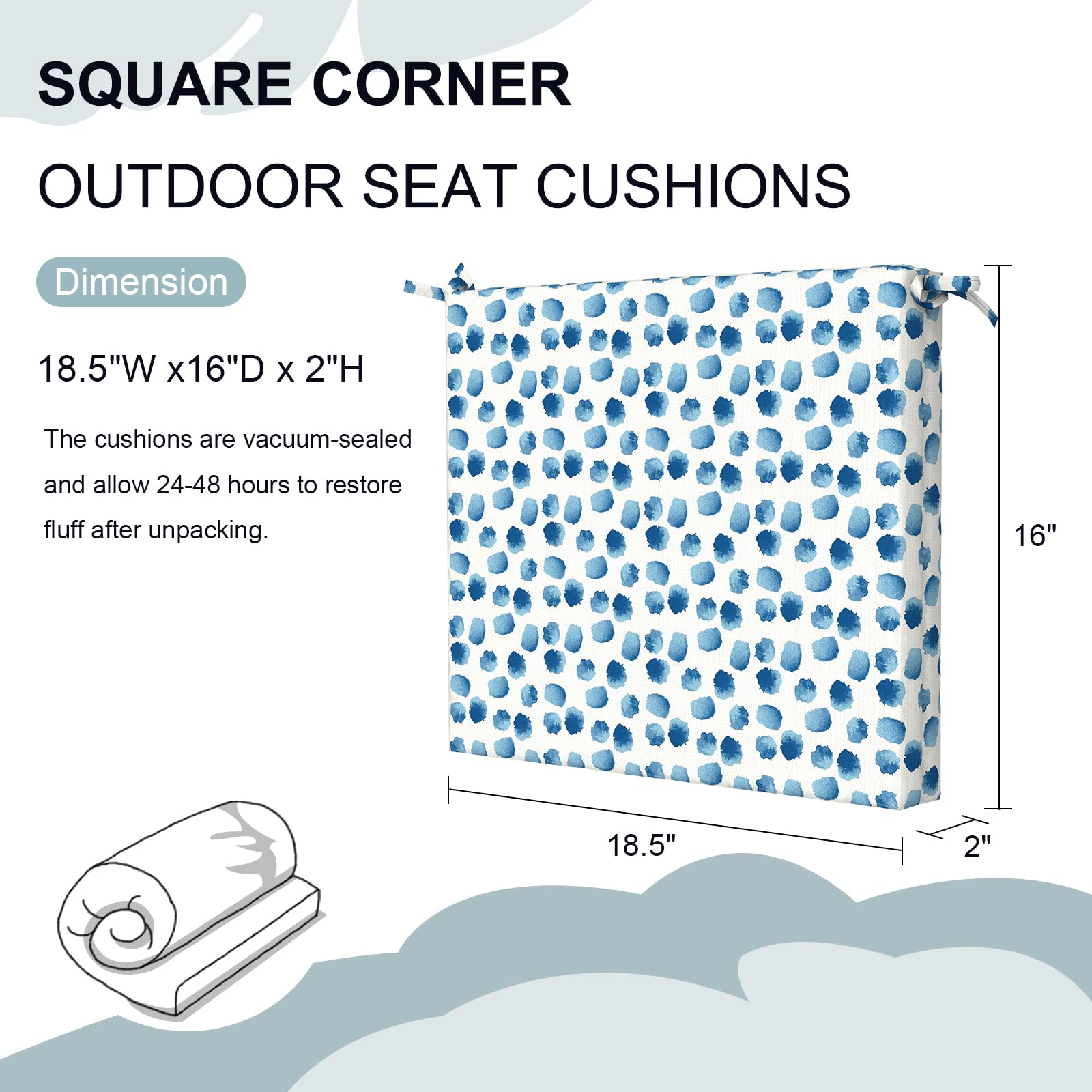 2 Pack Waterproof Outdoor Chair Cushions with Ties - 18.5
