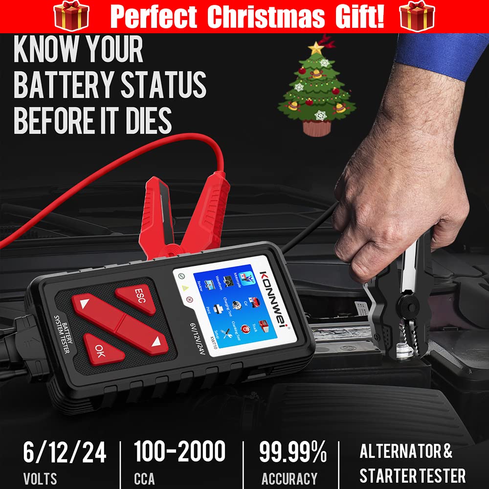 KW710 Battery Tester & KW850 OBD2 Scanner - Professional Automotive Diagnostic Tool for Car Battery Health Check & Engine Fault Code Reading - Perfect for Mechanics & DIY Car Maintenance