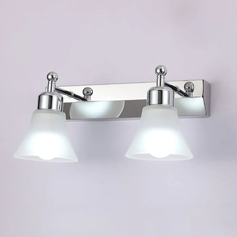 Frosted Glass Silver Mirror Bathroom Wall Lights - Modern Vanity Lighting for Bathroom, Powder Room & Dressing Area - Perfect for Makeup, Shaving & Home Decor