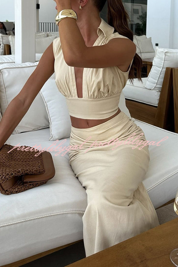 Stylish Ruched Detail Mid-Rise Slit Maxi Skirt - Women's Fashion Wardrobe Essential for Casual Outings & Summer Vacations