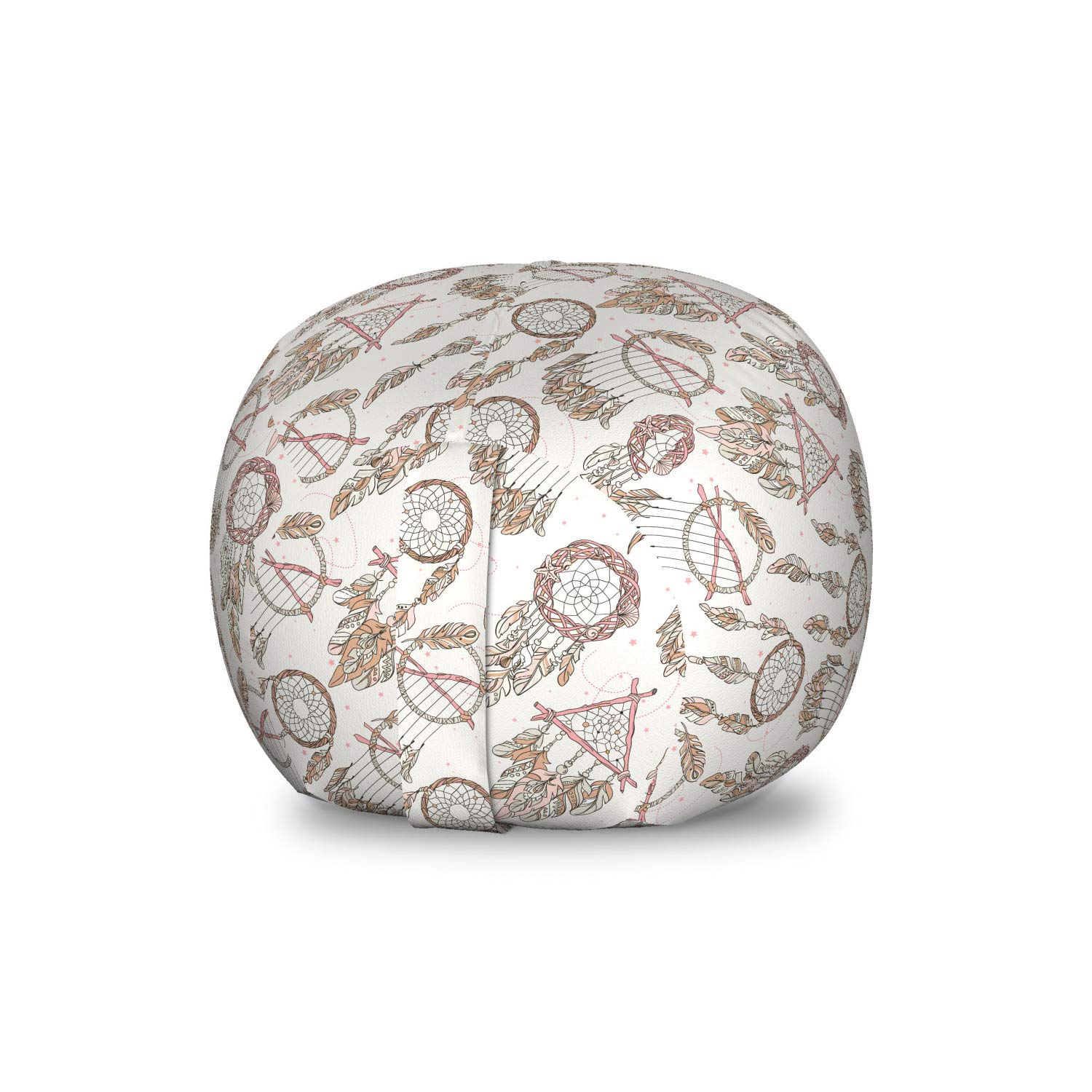 Ambesonne Feather Storage Toy Bag Chair - Dreamcatchers Gypsy Tribal Print Stuffed Animal Organizer, Washable Small Size in Pale Brown Beige - Perfect for Kids' Room, Nursery, and Playroom Organization