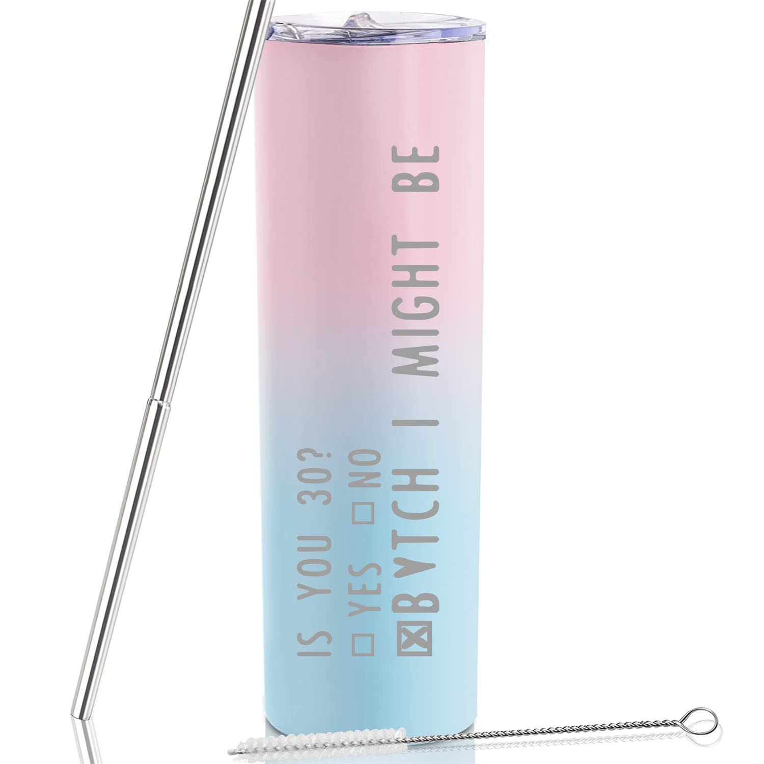 30th Birthday Gifts for Women - 20oz Skinny Tumbler with Lid & Straw - Pink Ombre Travel Cup - Perfect 30 Year Old Birthday Present for Her - Great for Office, Gym, and Travel - 1994 Birthday Gift Idea
