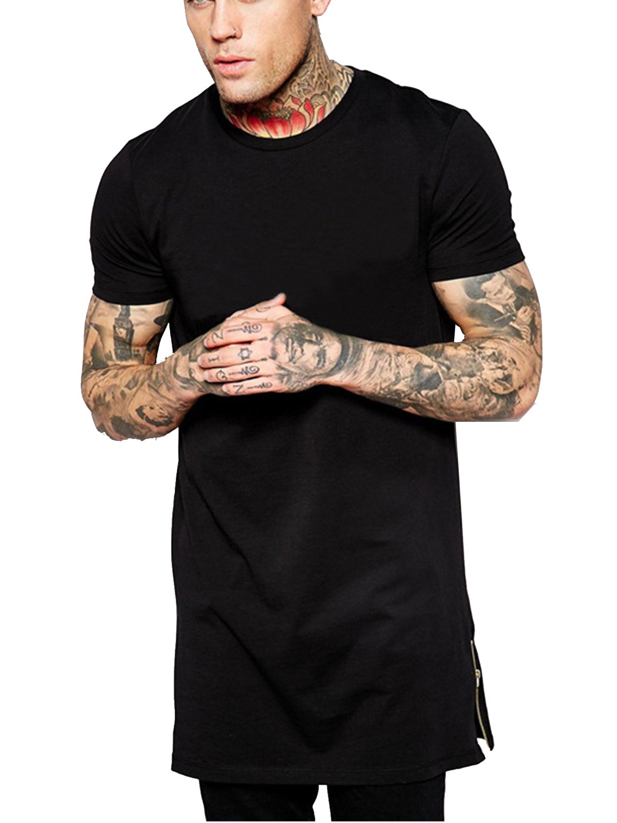 JBF Men's Hip Hop Longline T-Shirt - Short Sleeve Crewneck with Side Zipper - White | Streetwear Fashion for Casual Wear, Urban Style & Music Events