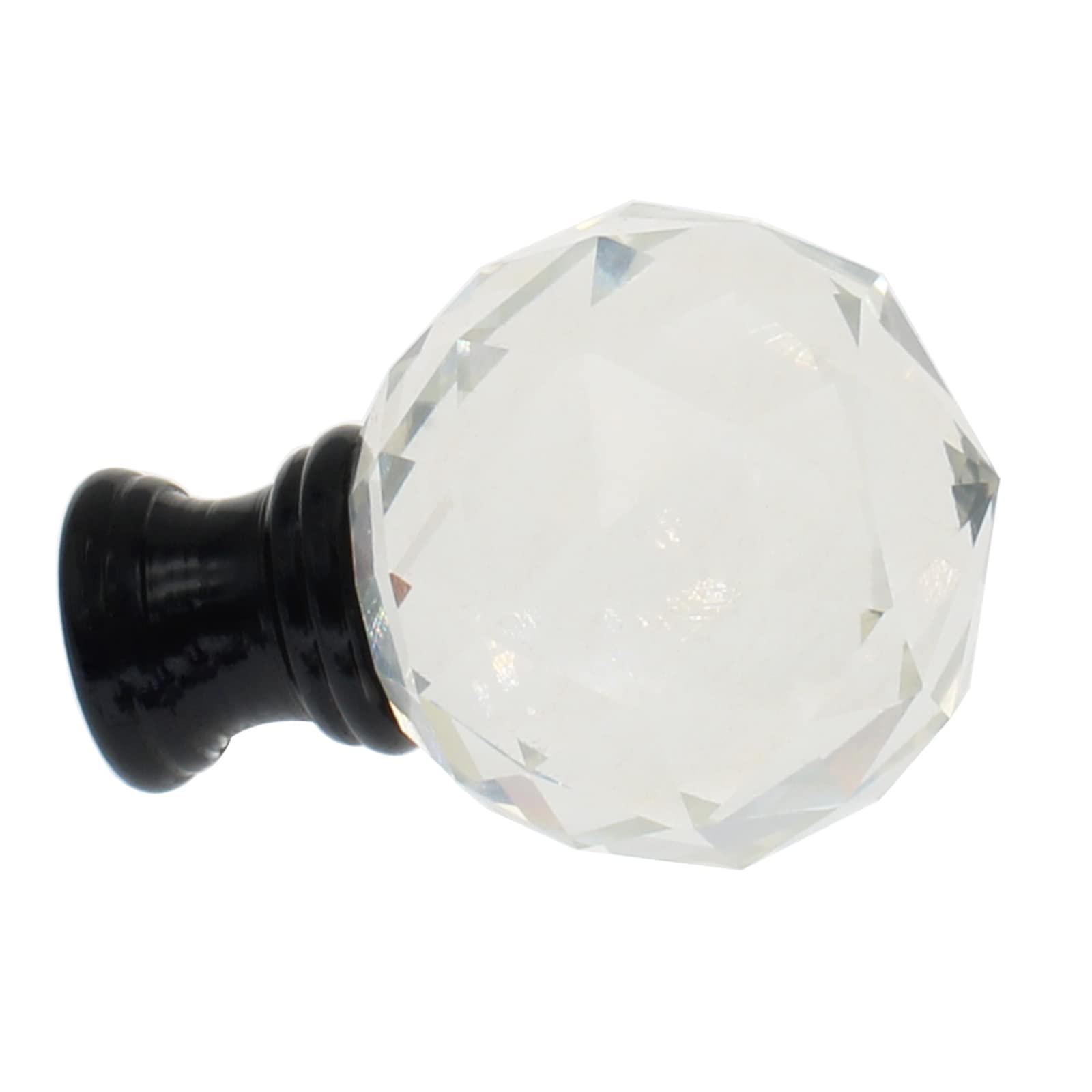 Diamond Crystal Lamp Finial - Multi-Faceted Lamp Cap Knob with Black Alloy Base for Lamp Shades | Elegant Lighting Decoration for Living Room, Bedroom & Office