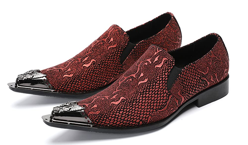 Santimon Men's Smoking Loafers - Slip On Dress Shoes with Allover Snake Print & Metal Toe - Comfortable Formal Shoes for Wedding, Business & Casual Wear