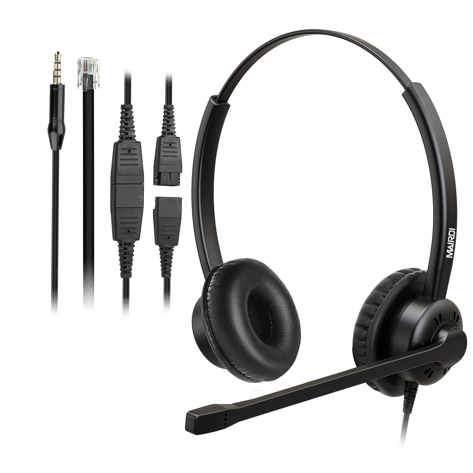 MAIRDI Noise Canceling Office Headset with RJ9 & 3.5mm Jack - Binaural Telephone Headset for Cisco Phones, Call Centers, Landline Deskphones, PC, Laptop & Cell Phone - Perfect for Remote Work, Customer Service & Business Communications