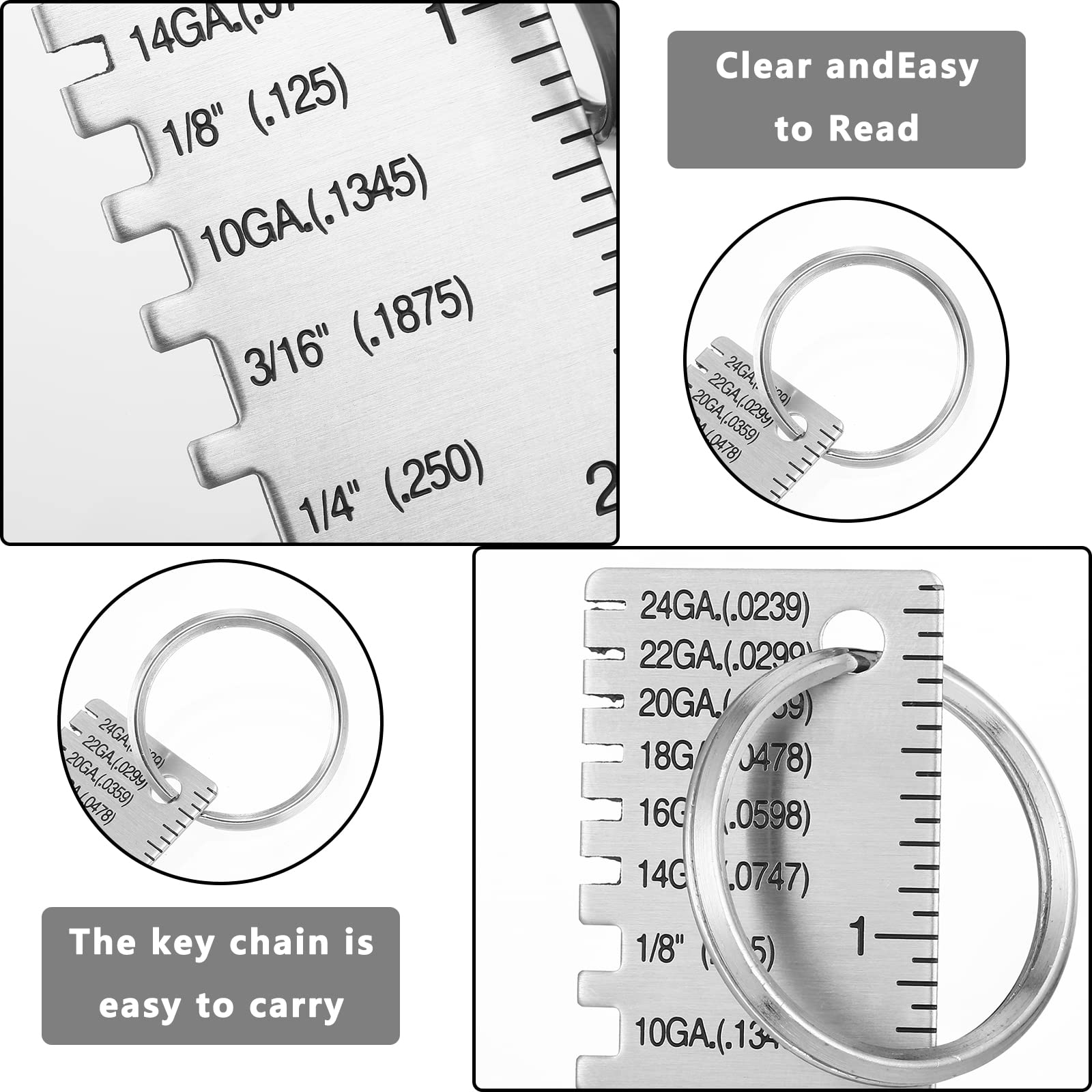 Double Sided Metal Thickness Gauge - Portable Wire & Sheet Measurement Tool for Welding & Metalworking (4pcs)