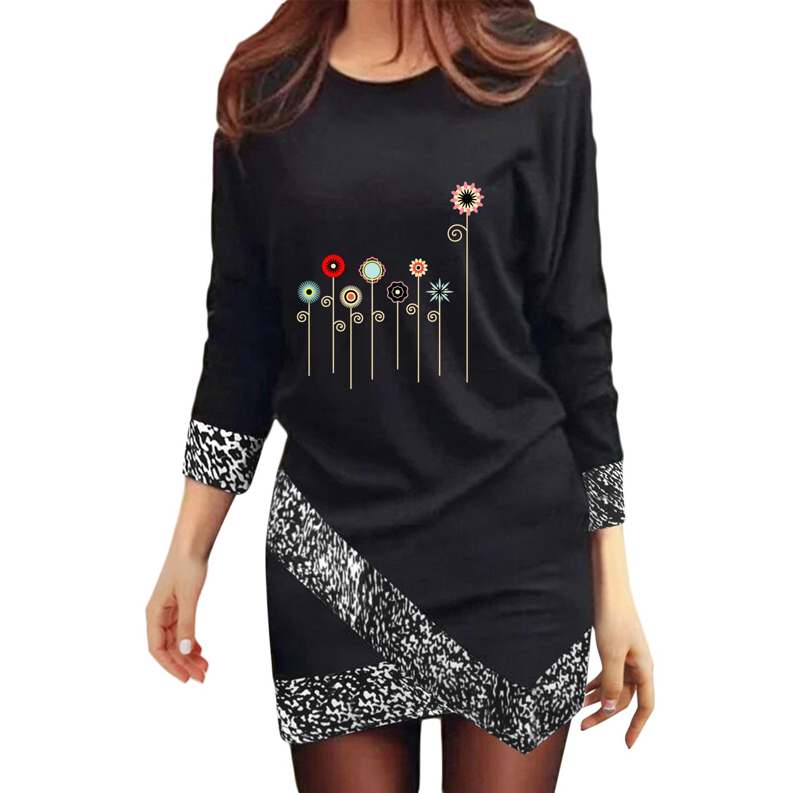 Women's Plus Size Leopard Print Round Neck Mini Sleeve Party Dress for Nightclub, Evening Events & Special Occasions | A-Line Flattering Fit