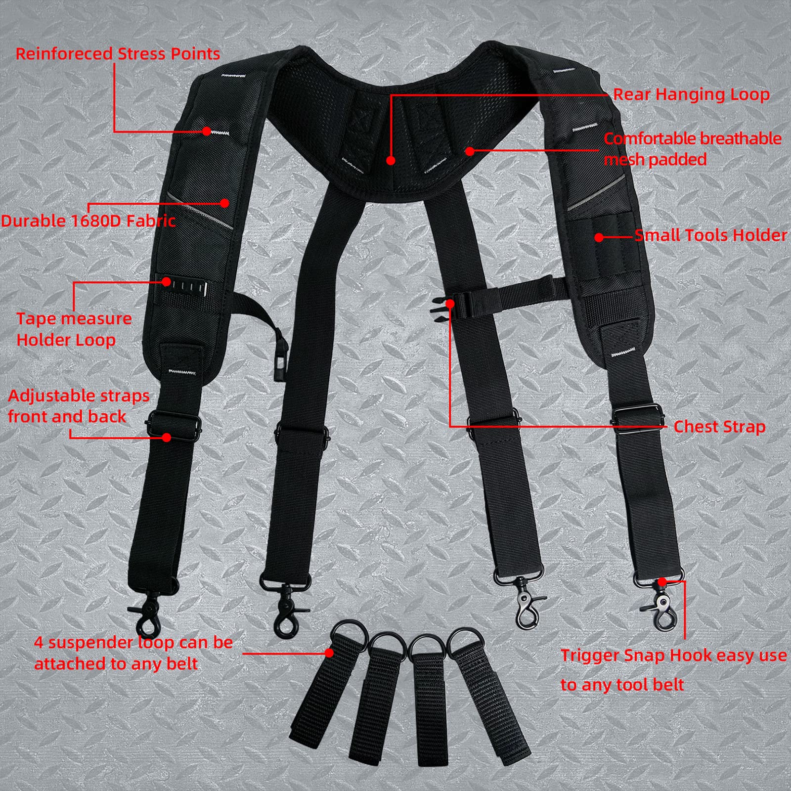 KUNN Heavy Duty Tool Belt Suspenders for Men - Magnetic Wristband Work Suspender for Construction, Electricians & Carpenters - Black | Ideal for Framing, Renovation & Professional Tool Organization