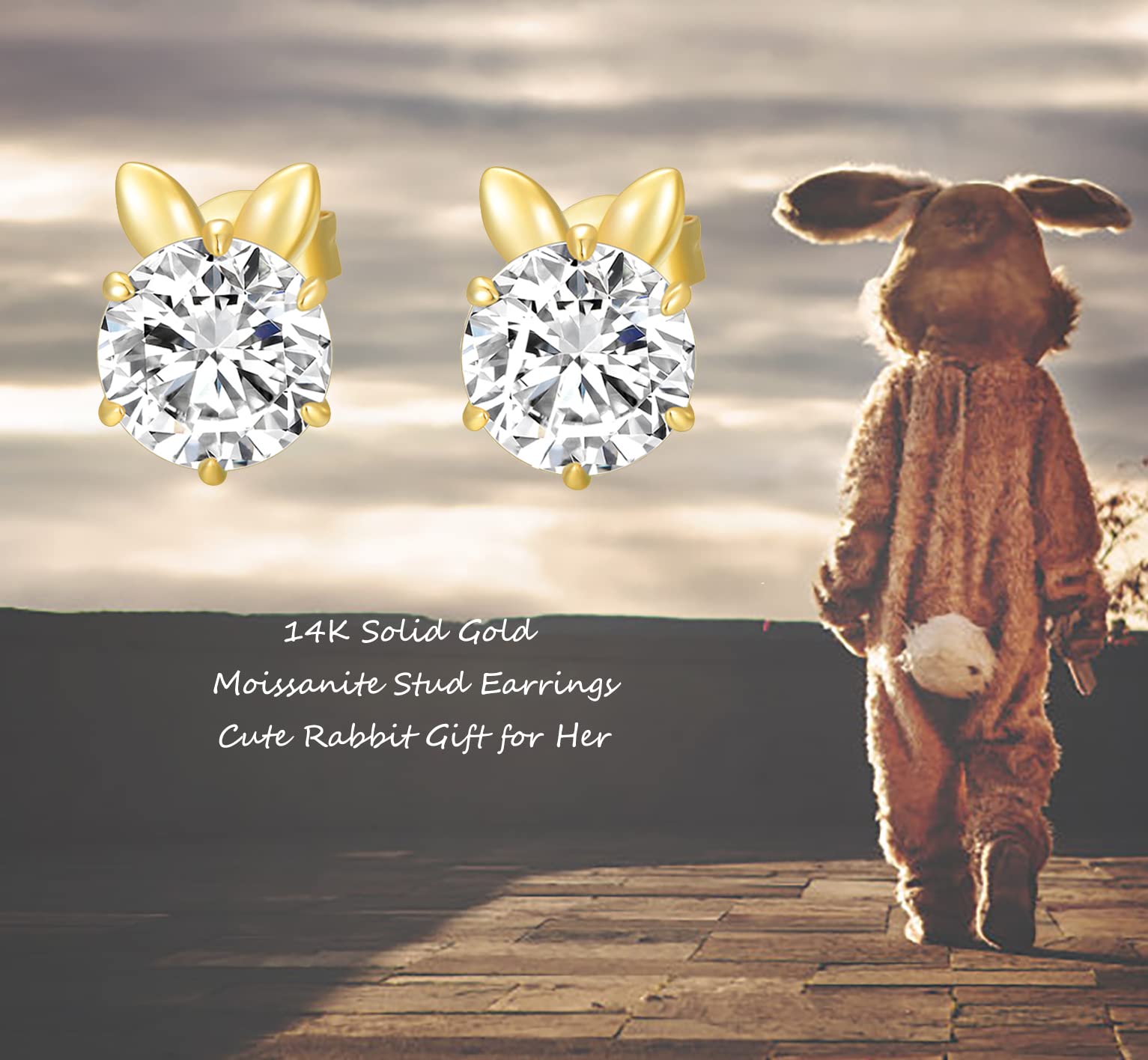 14K Real Gold 5.5mm Moissanite Stud Earrings for Women - Hypoallergenic Luxury Jewelry Gift for Mom, Wife, Anniversary & Valentine's Day - Perfect for Weddings, Parties & Everyday Elegance