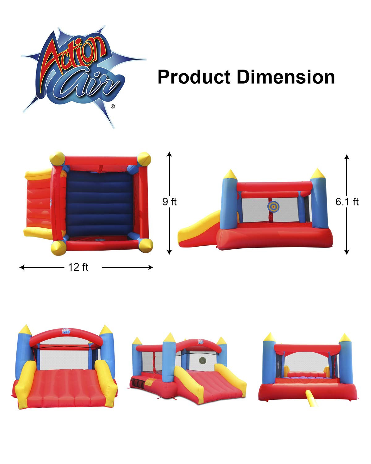 **Best ACTION AIR Bounce House - Heavy Duty Inflatable Bouncer for Kids (450W/0.6HP Blower Required) - Extra Thick Material for Outdoor Birthday Parties & Backyard Fun**