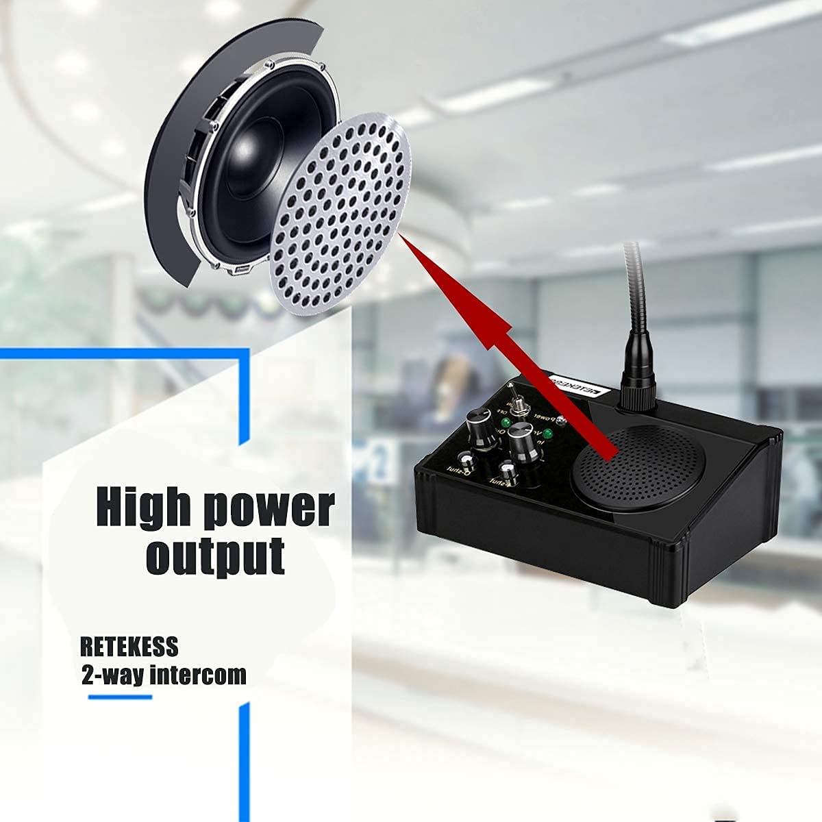Retekess TW106 Window Intercom System with TT123 Wireless Headset - Clear 2-Way Communication, Noise Cancelling for Restaurants, Banks & Schools - Ideal for Drive-Thru, Ticket Counters & Medical Office Windows