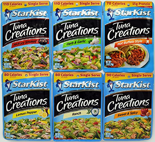Starkist Tuna Creations Variety Pack - 6 Delicious Flavors (Lemon Pepper, Hickory Smoked, Ranch, etc.) - 72 Total Pouches (12 Pouches per Flavor, 2.6oz Each) - Perfect for Lunches, Camping, Emergency Food Supply & Keto Diet