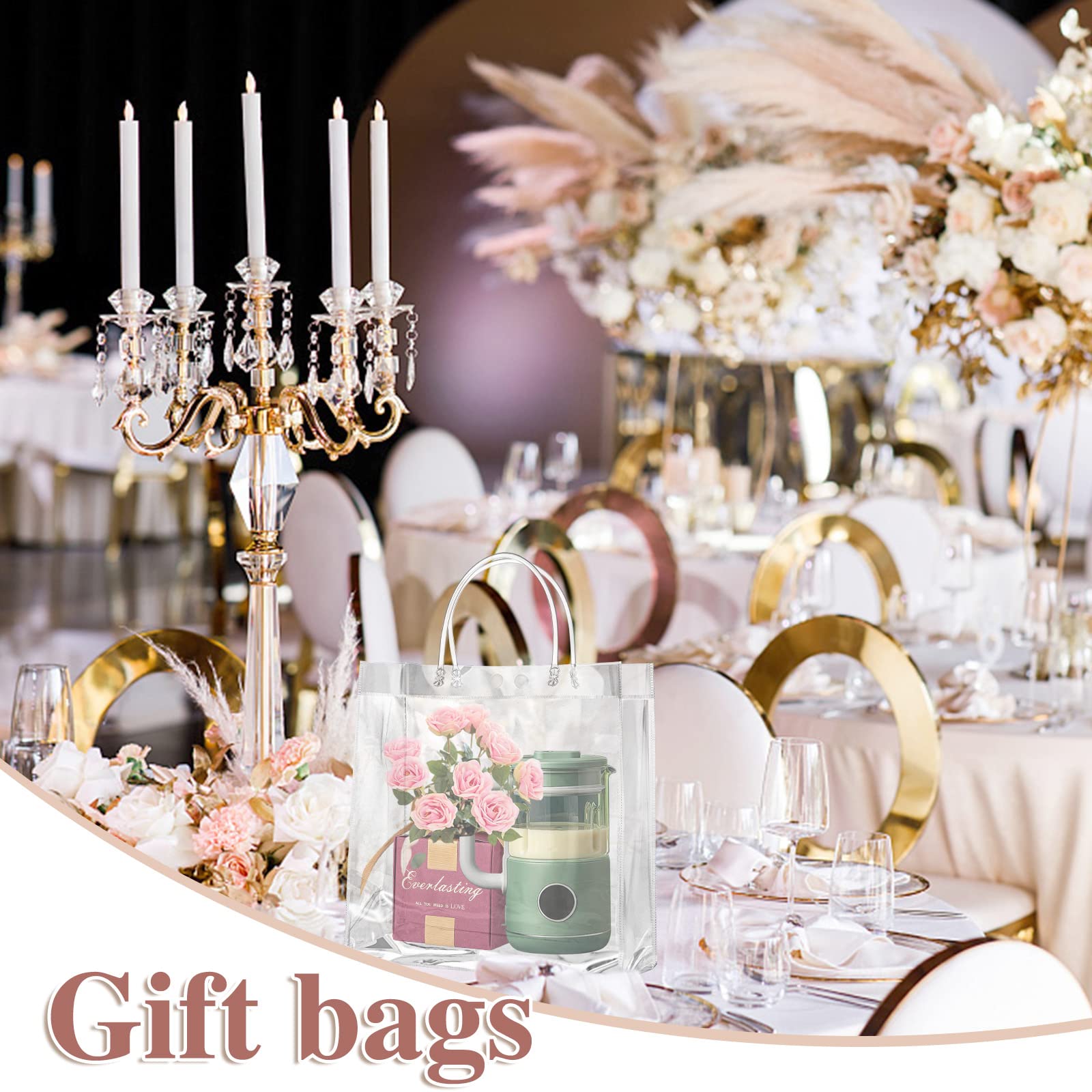 20 Pack Clear Reusable Plastic Gift Bags with Handles - 9.8x9.8x3.5 Inch Small Tote Bags for Wedding Favors, Baby Shower, Party Gifts & Retail Merchandise - Perfect for Gift Wrapping, Shopping & Special Occasions