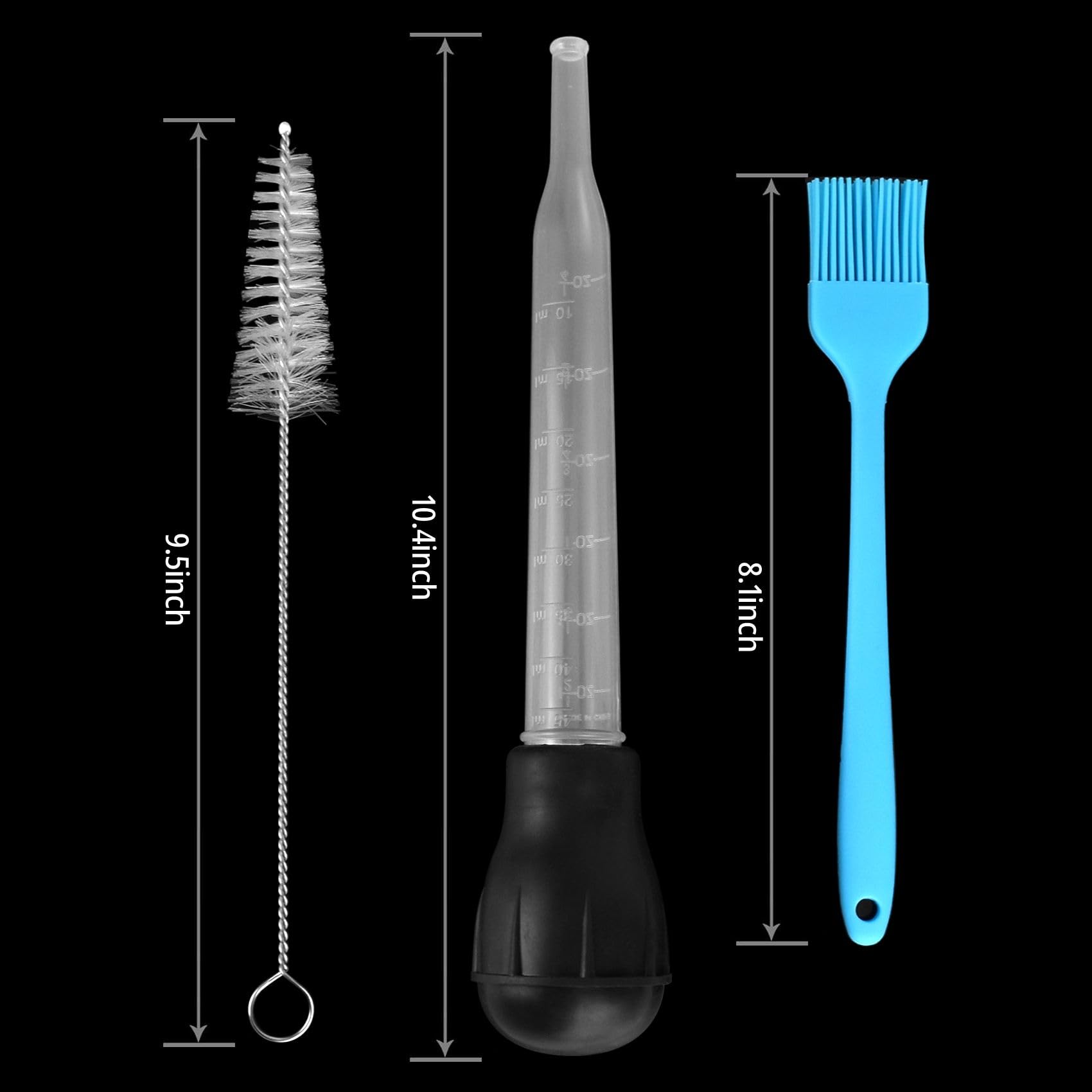 Turkey Baster & Pastry Brush Set - Silicone Basting Syringe & Cleaning Brush for Cooking, Baking, Grilling - Perfect for Basting Turkey, Glazing Pastries, and Kitchen Prep
