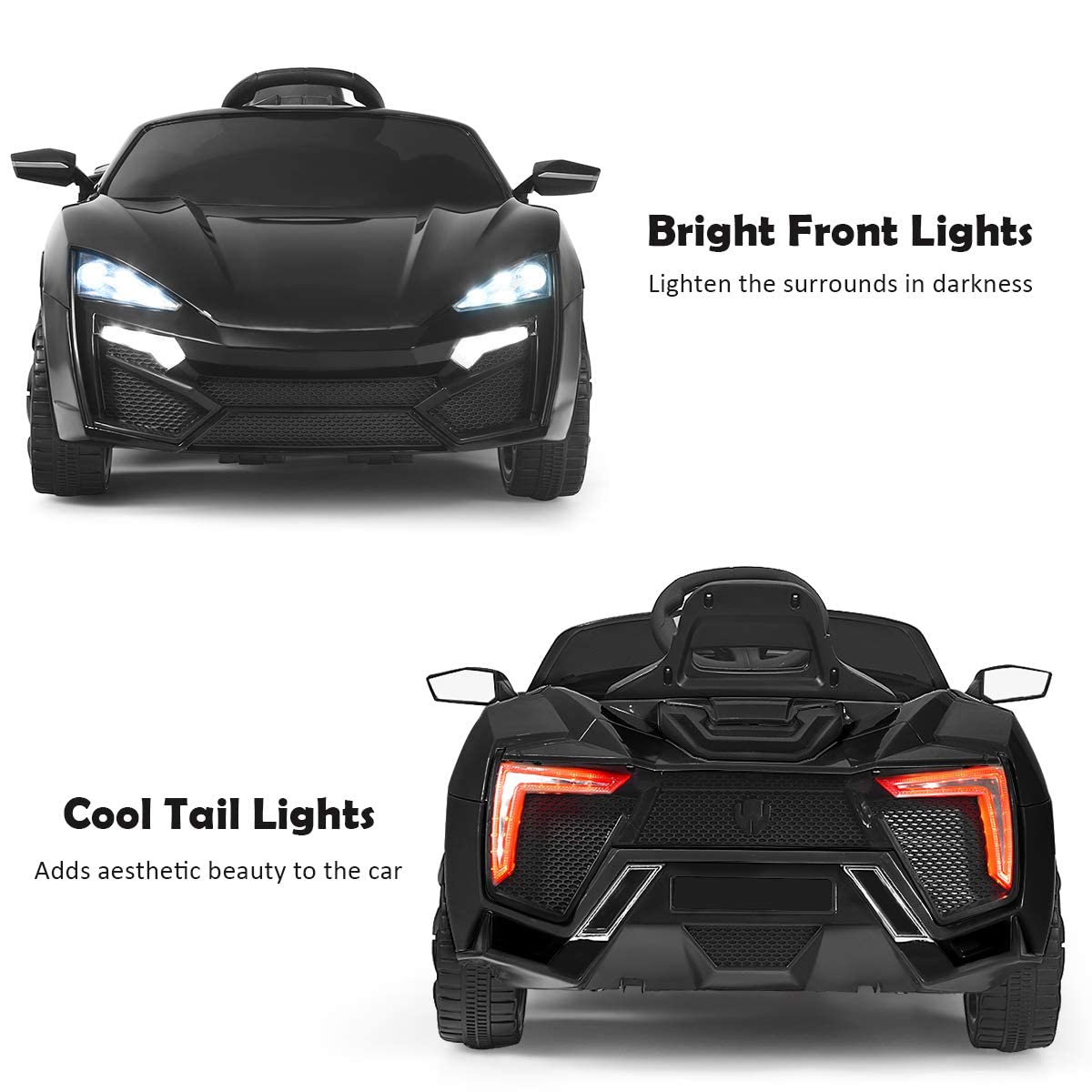 OLAKIDS 12V Battery Powered Kids Ride on Car with Parental Remote Control - Electric Toy Vehicle for Toddlers with Spring Suspension, 4 Wheels, Music, Horn, LED Lights, 3 Speed Settings, USB & TF Port (Black) - Perfect for Indoor & Outdoor Play, Birthday Gifts, and Family Fun Activities
