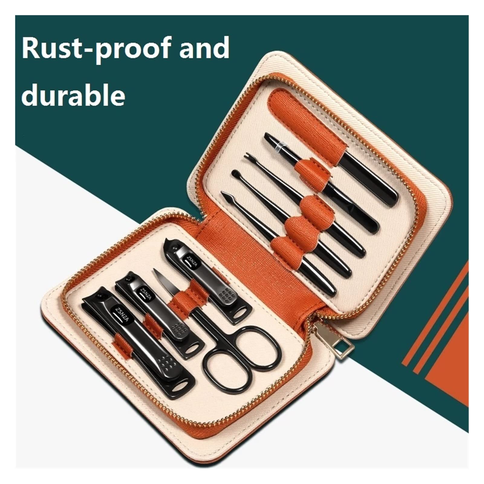 Professional 9-in-1 Manicure Set - Nail Clippers, Cuticle Nippers, Nail Scissors & Trimming Tools for Perfect Fingernail Care (Orange) - Ideal for Home, Salon & Travel Grooming Kits