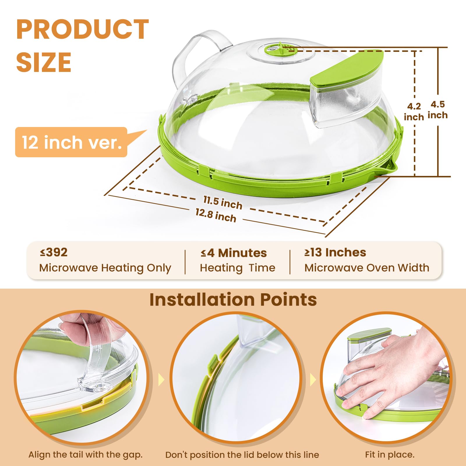 12 Inch Microwave Splatter Cover - Upgraded BPA-Free Food Cover with Steam Vent & Integrated Handle, Splatter Guard for Mess-Free Cooking | Perfect Kitchen Gadget & Housewarming Gift for New Home | Ideal for Reheating, Steaming & Preventing Microwave Messes (Green)