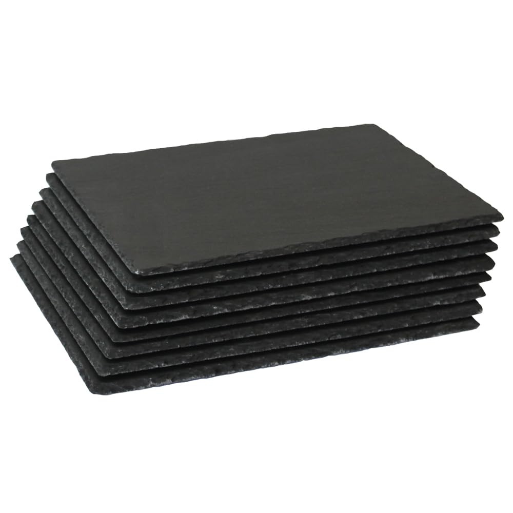 8-Pack Natural Edge Slate Cheese Board Set - 12 x 9 Inch Charcuterie Plates for Cheese, Fruit, Meat & Appetizers | Perfect for Kitchen, Dining, Parties & Entertaining | Durable Stone Serving Trays with Chalkboard Surface