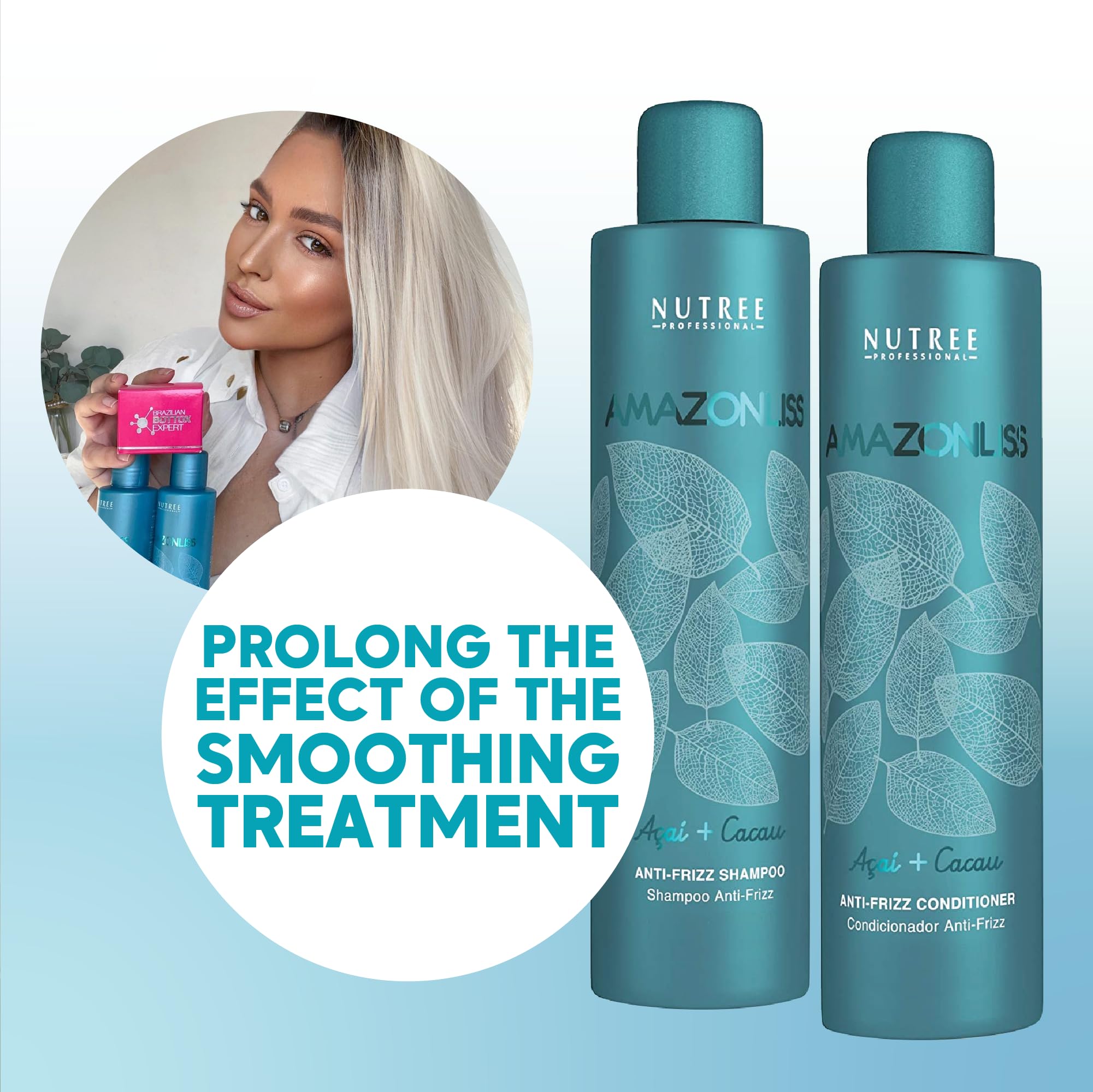 Amazonliss Anti-Frizz Keratin Treatment Set - Smooth, Soft & Shiny Hair Care - Long-Lasting Frizz Control Shampoo & Conditioner (8.45 fl.oz) - Perfect for Damaged Hair & Salon-Quality Results at Home
