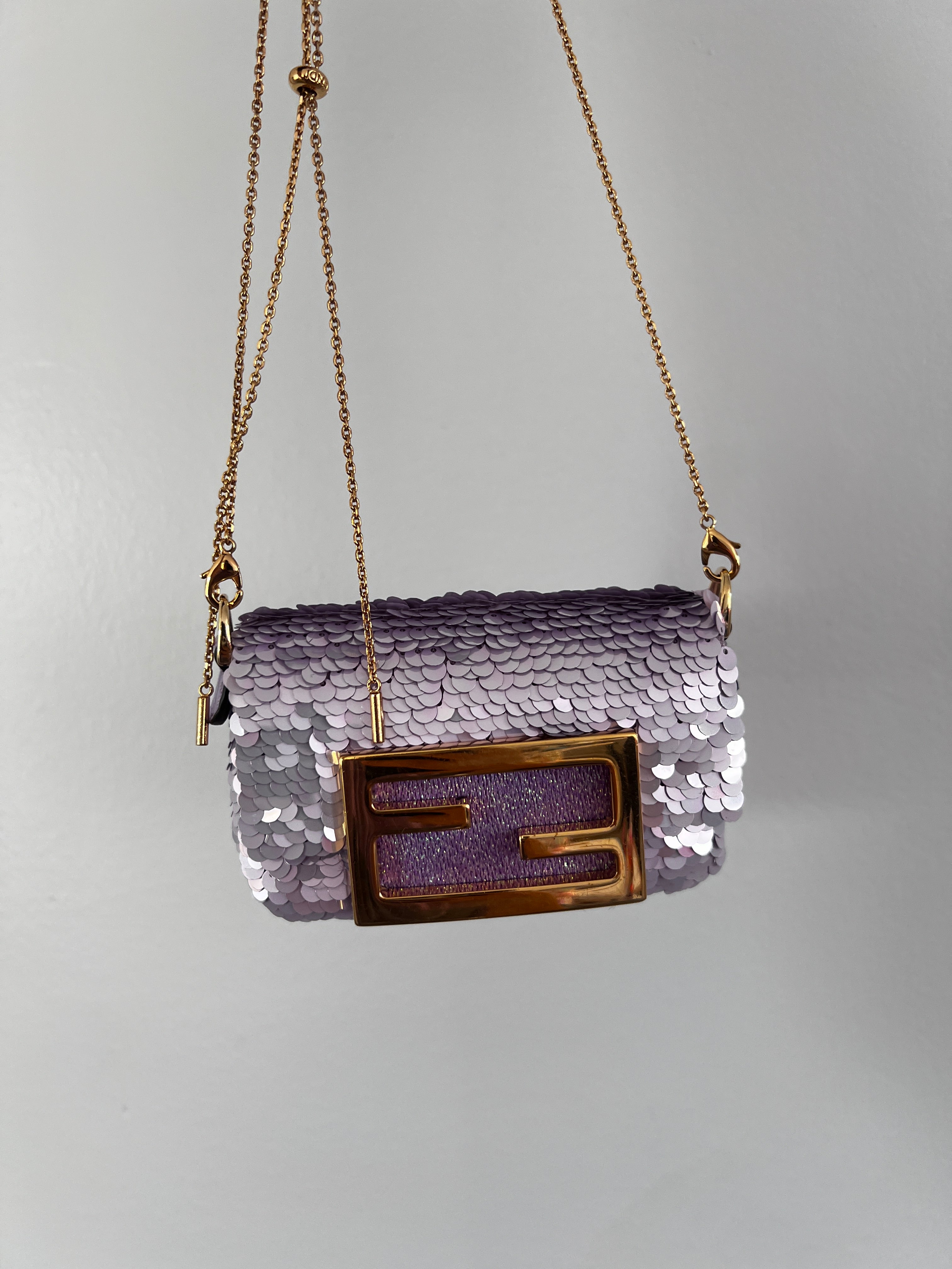 Fendi Violet Small Sequin Nano Bag | Luxury Designer Crossbody Purse for Women | Perfect for Parties, Weddings & Evening Events