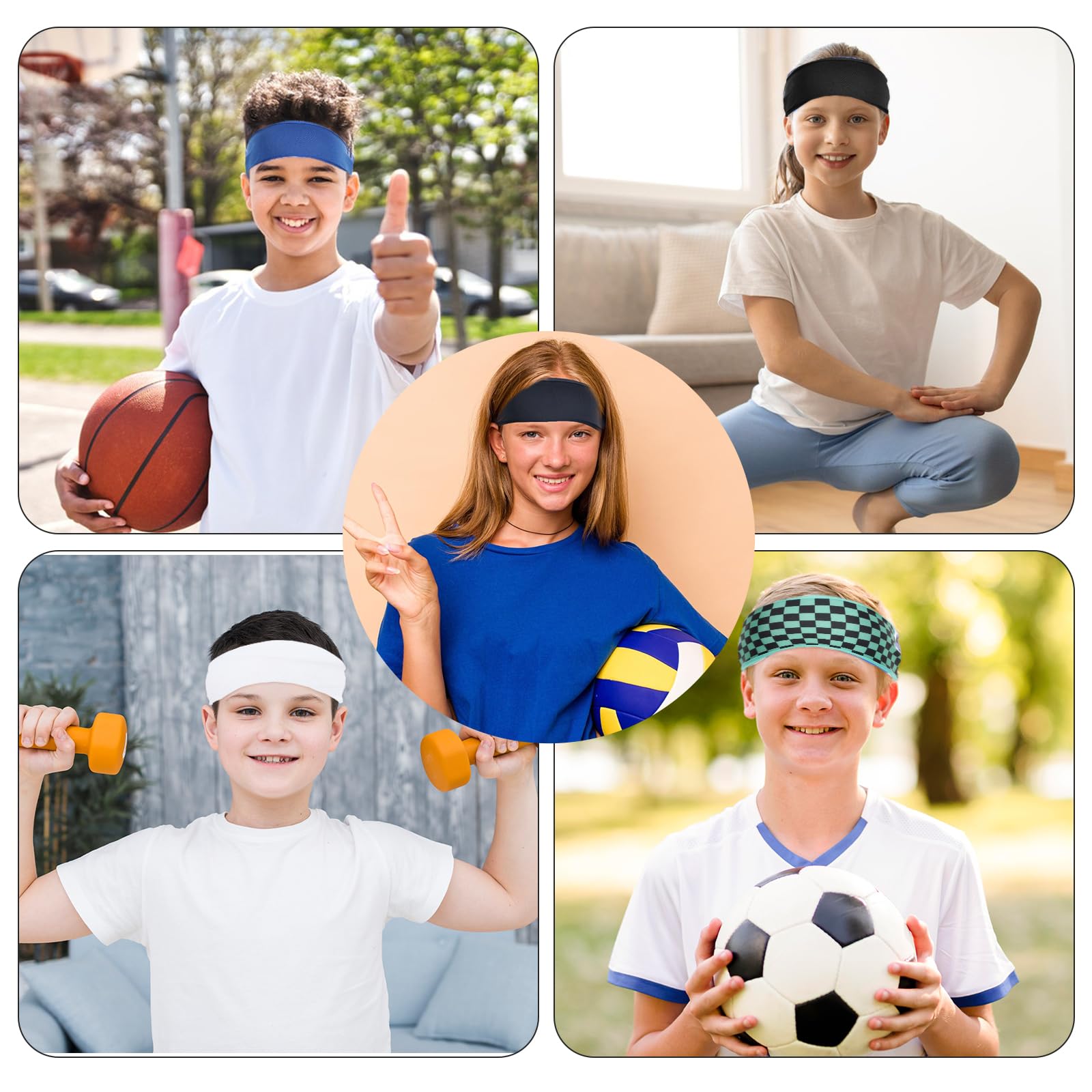 5-Pack Boys Sports Headbands - Breathable Sweatbands for Soccer, Basketball, Running & Tennis - Kids Athletic Headwear for Boys & Girls (5 Colors) - Perfect for School PE, Team Sports & Outdoor Activities