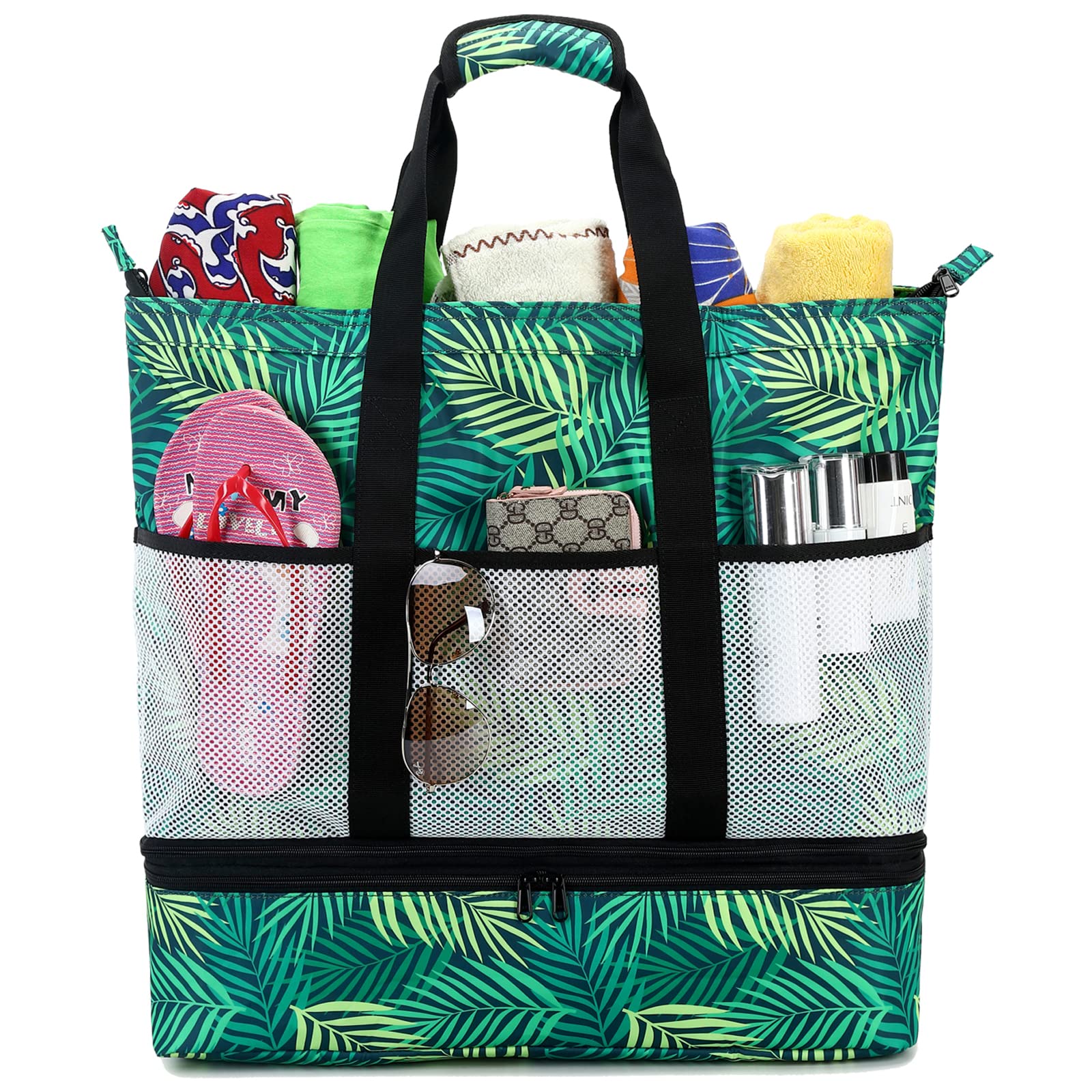 Octsky Large Waterproof Beach Tote Bag with Cooler & 9 Pockets - Sandproof Zippered Pool Bag for Women | Perfect for Beach Trips, Pool Parties & Summer Vacations
