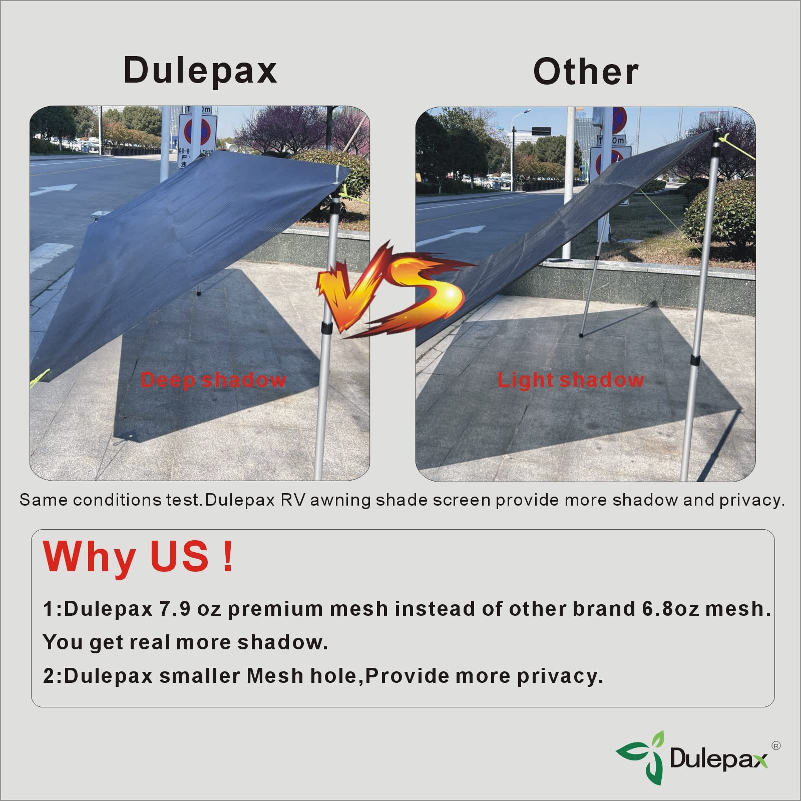 Dulepax RV Awning Shade Screen with Zipper - 9'X15'3' UV Blocking & Privacy Protection - Universal Fit for Dometic, Carefree & More RV Accessories - Perfect for Camping, Outdoor Relaxation & Sun Protection