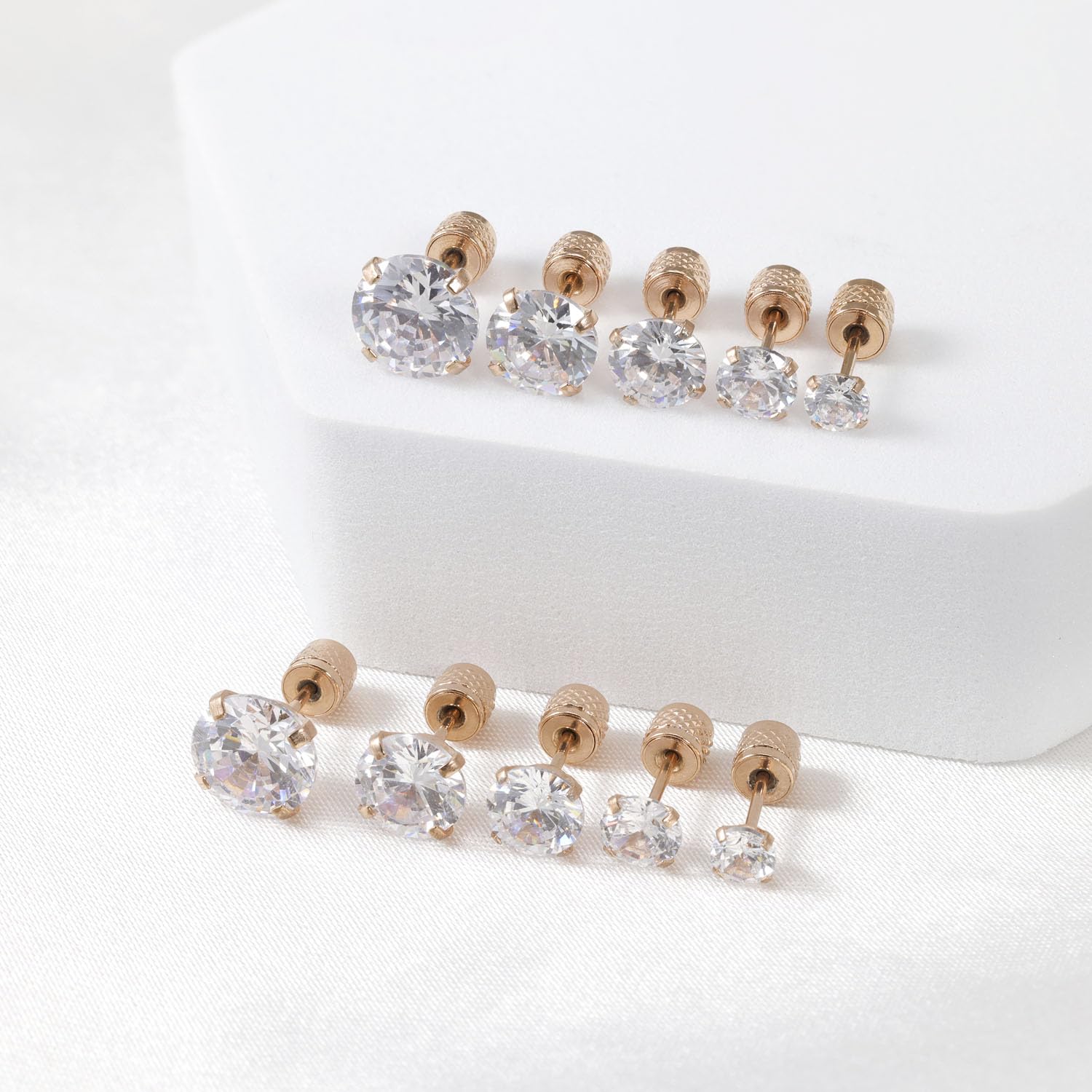 5-6 Pairs Hypoallergenic Surgical Stainless Steel Cubic Zirconia Stud Earrings Set - Flat Back Push-in CZ Ear Studs for Women & Men (2-8mm) | Trendy Cartilage & Lobe Piercing Jewelry for Everyday Wear, Parties & Gifts