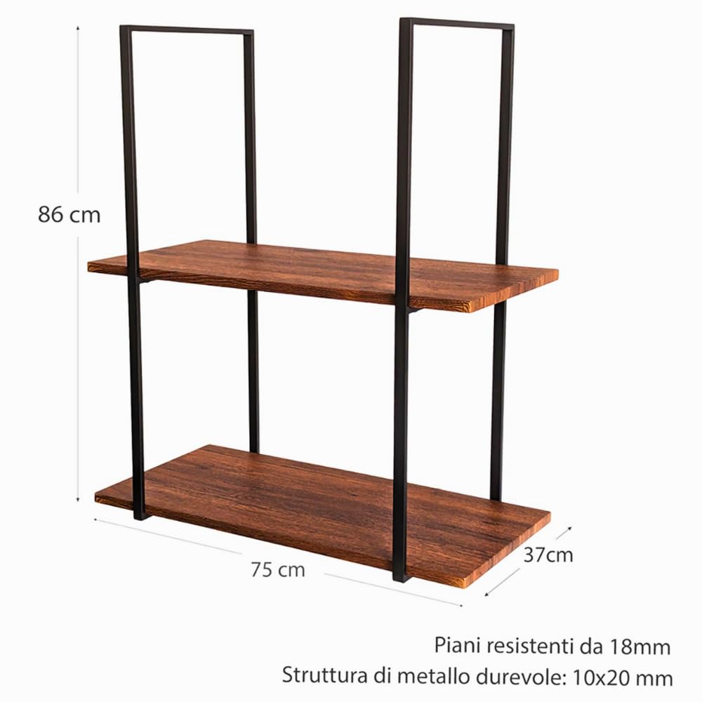 Yelloo Hanging Ceiling Shelf - 75cm Brown/Walnut Wooden Bar Shelf with Glass Holder for Kitchen, Garden & Home Decor - Perfect for Storing Bottles, Plants & Decorative Items