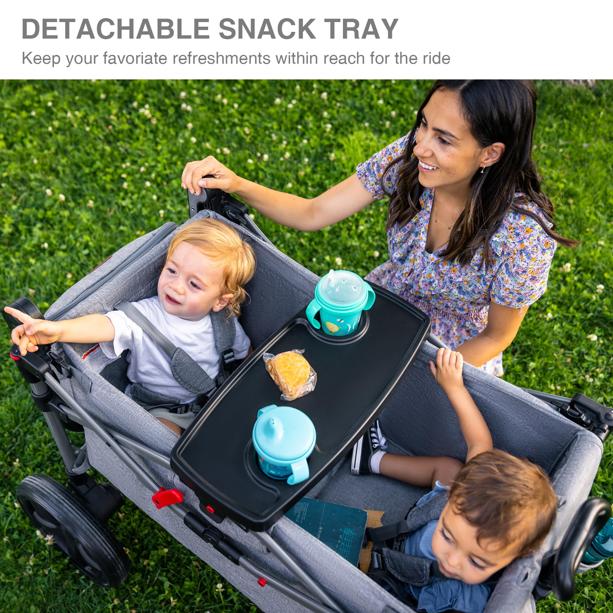 EVER ADVANCED Foldable Wagon for Kids & Cargo - Collapsible Stroller with Adjustable Handle & Removable Canopy, 5-Point Safety Harness (Gray) - Perfect for Beach Trips, Camping, Shopping & Outdoor Adventures
