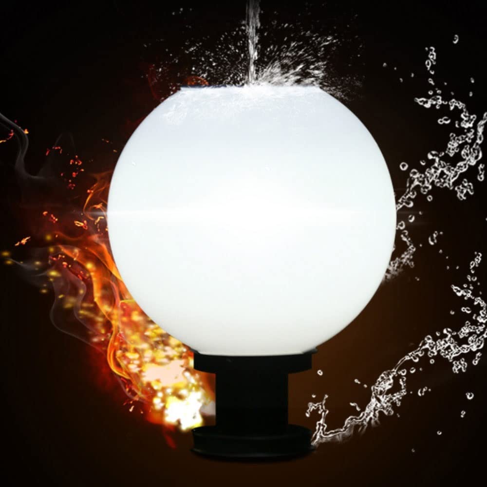 Solar LED Ball Column Head Light - White Acrylic Waterproof Outdoor Wall Lamp for Courtyard, Doorpost, Garden, Villa & Porch | Perfect for Pathway, Gate, Driveway and Landscape Lighting