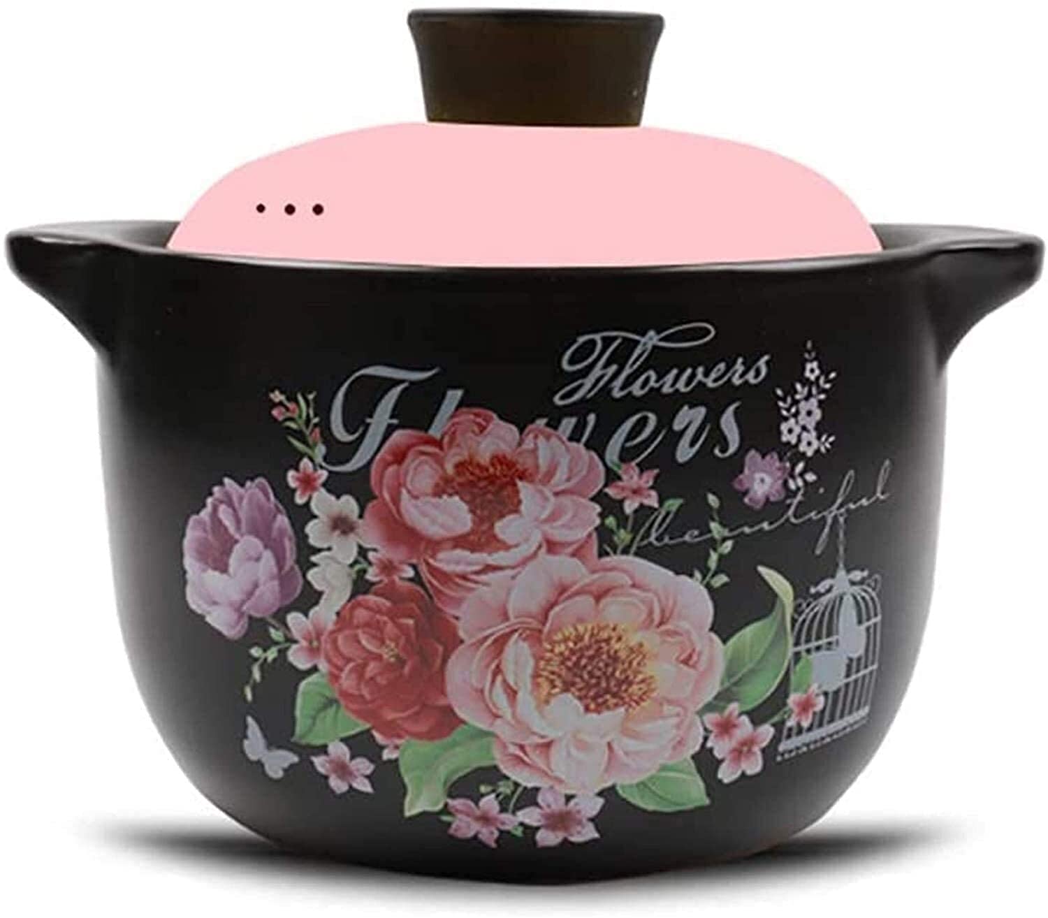 **Heat-Resistant Ceramic Casserole Dish with Lid – 5.1 Quart Pink Floral Clay Pot for Bibimbap, Soup & Stews – Oven & Stovetop Safe for Korean & Asian Cooking**