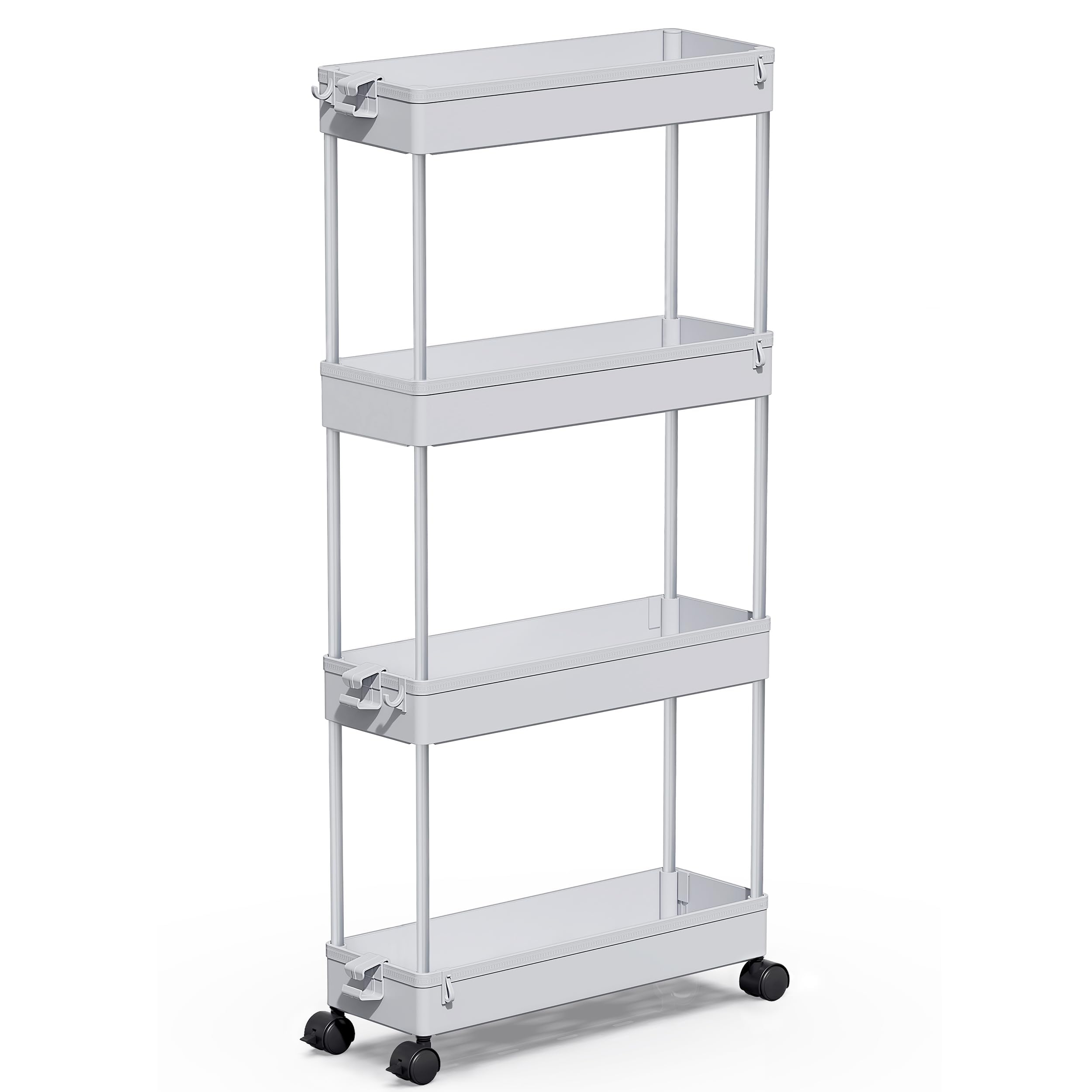 SPACEKEEPER 4-Tier Slim Rolling Storage Cart - Mobile Organizer with Wheels for Bathroom, Kitchen, Laundry & Small Spaces - Gray Utility Cart Tower for Home Organization & Storage Solutions | Perfect for Narrow Areas, Closet Organization & Apartment Living