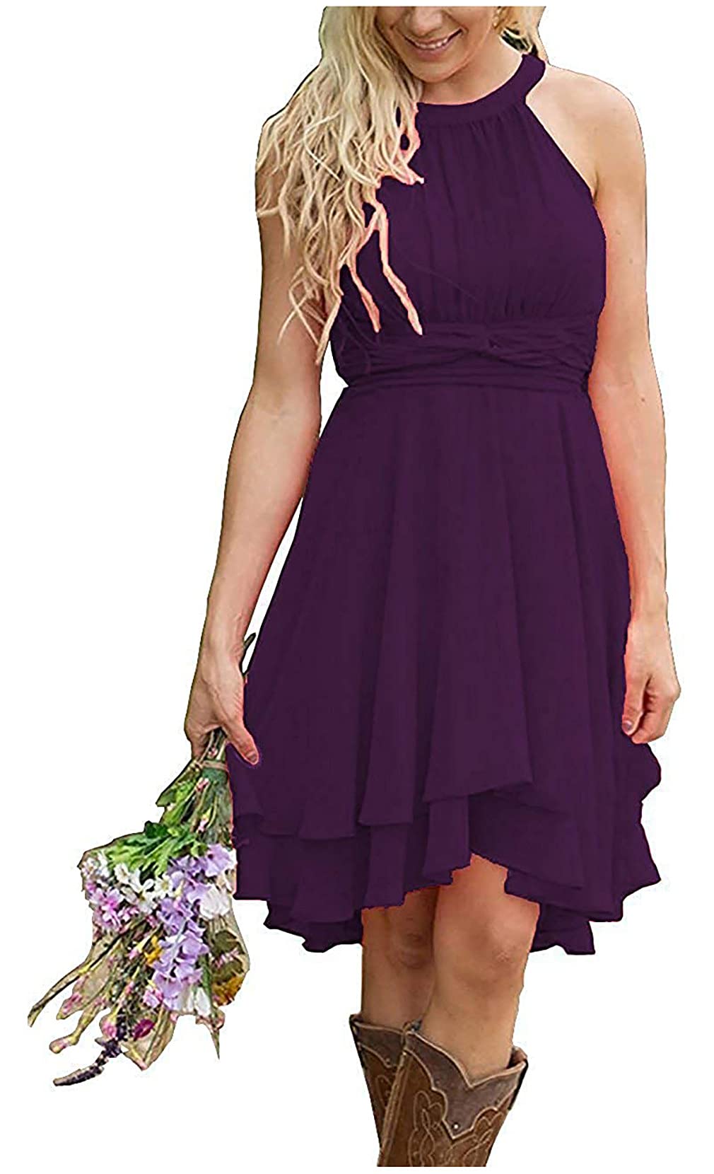 ANGELWARDROBE Women's Short Knee-Length Chiffon Bridesmaid Dress - Country Style Formal Wedding Guest Gown for Parties, Rehearsal Dinners & Special Occasions
