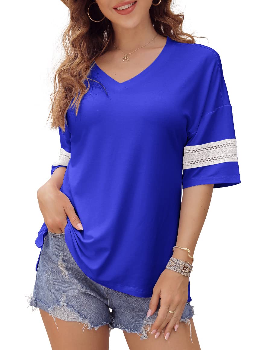 Feiersi Women's 3/4 Sleeve V-Neck Casual T-Shirt - Soft Stretch Tunic Top for Everyday Wear | Perfect for Work, Weekend & Layering