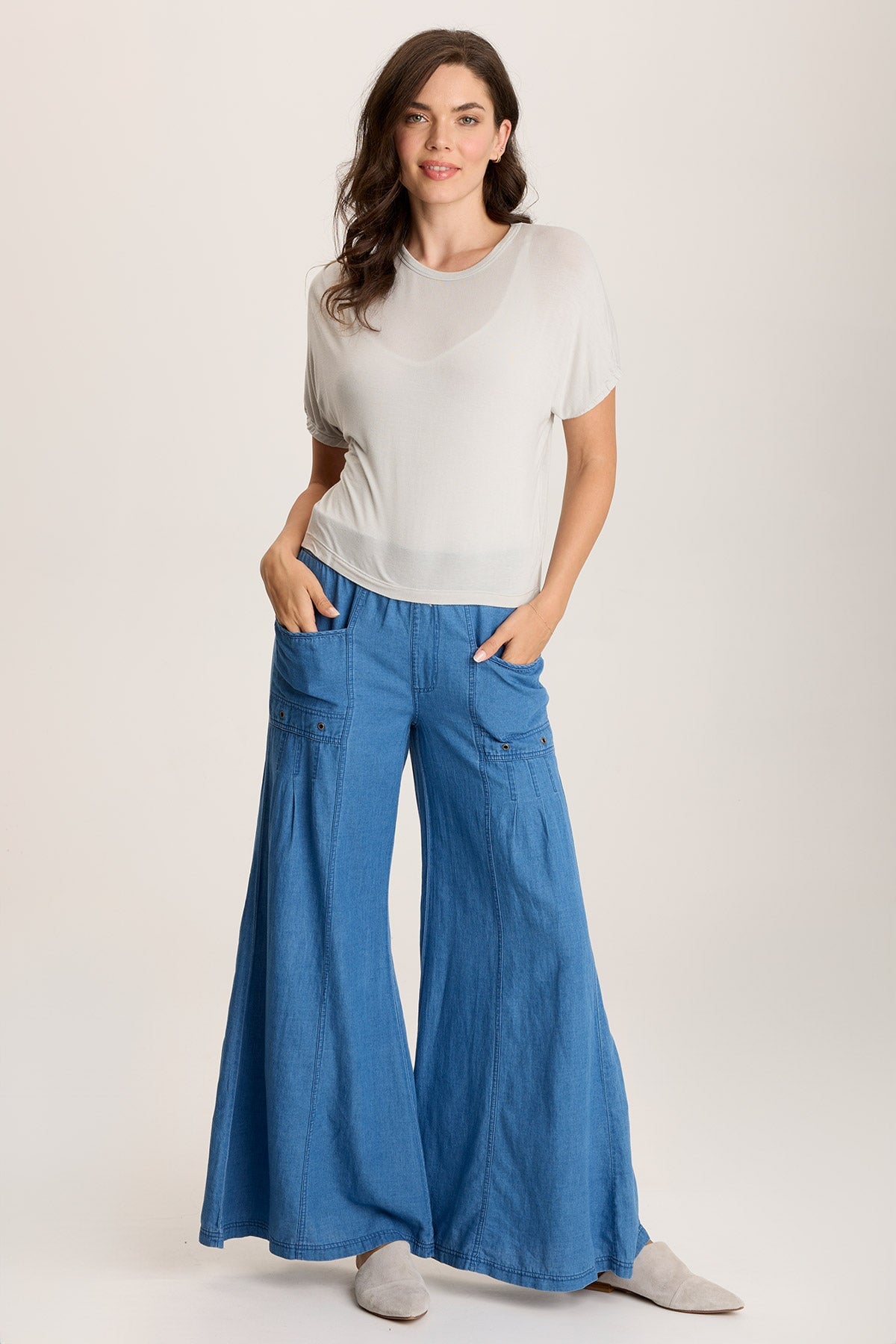 Valensi Soft Jersey Banded Sleeve Tee - Women's Comfortable Stretch T-Shirt for Casual Wear & Everyday Outfits