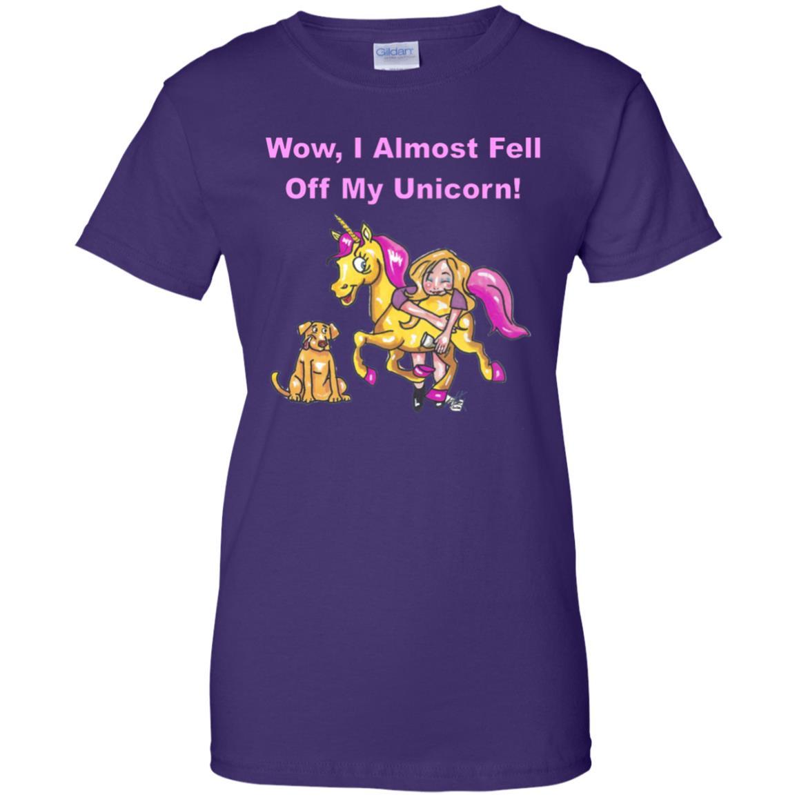 Wow I Almost Fell Off My Unicorn Women's 100% Cotton T-Shirt - Funny Sarcastic Graphic Tee for Casual Wear, Girls Night Out & Unicorn Lovers
